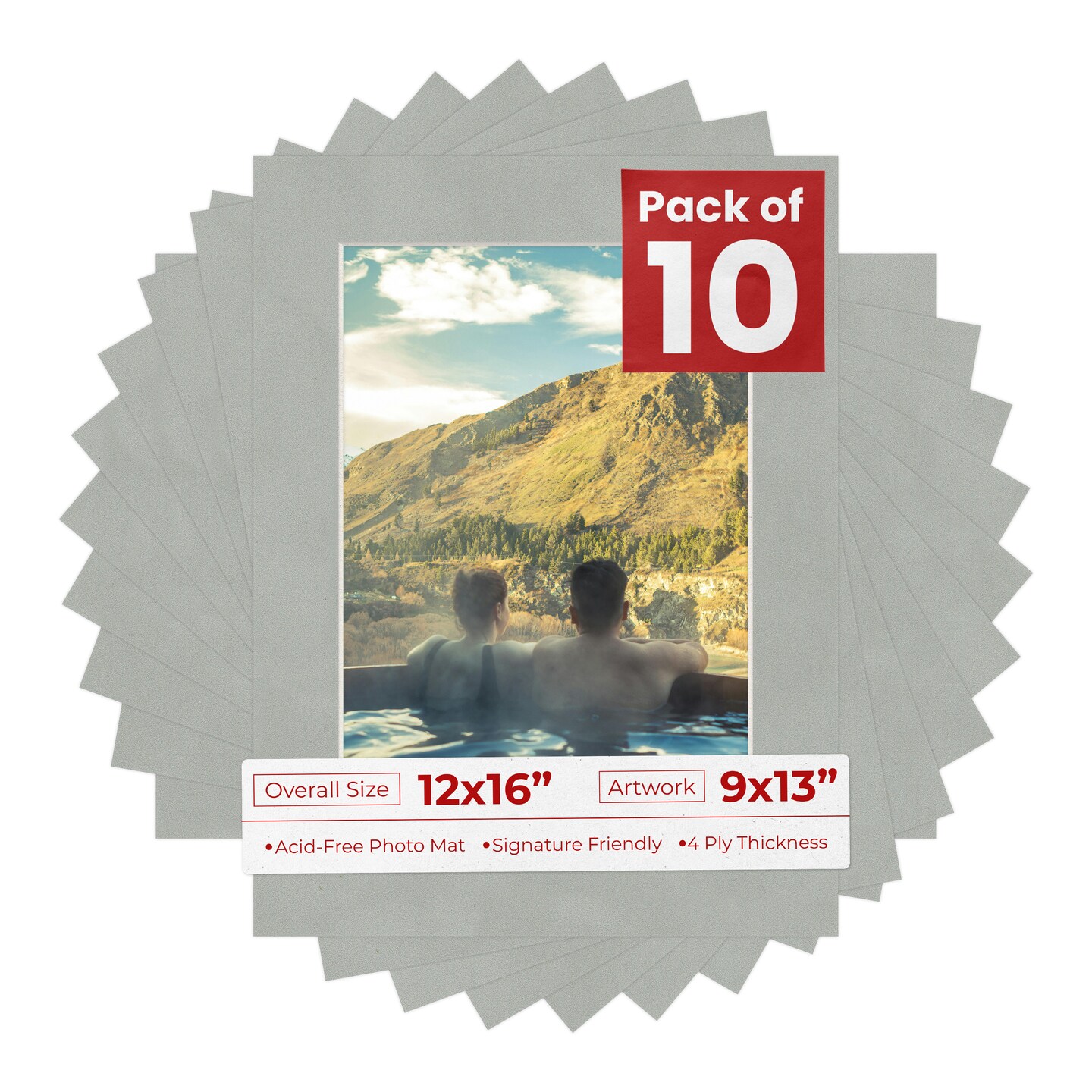 Light Grey Suede Mat Board for 12x16 Frames - Fits 9x13 Photos