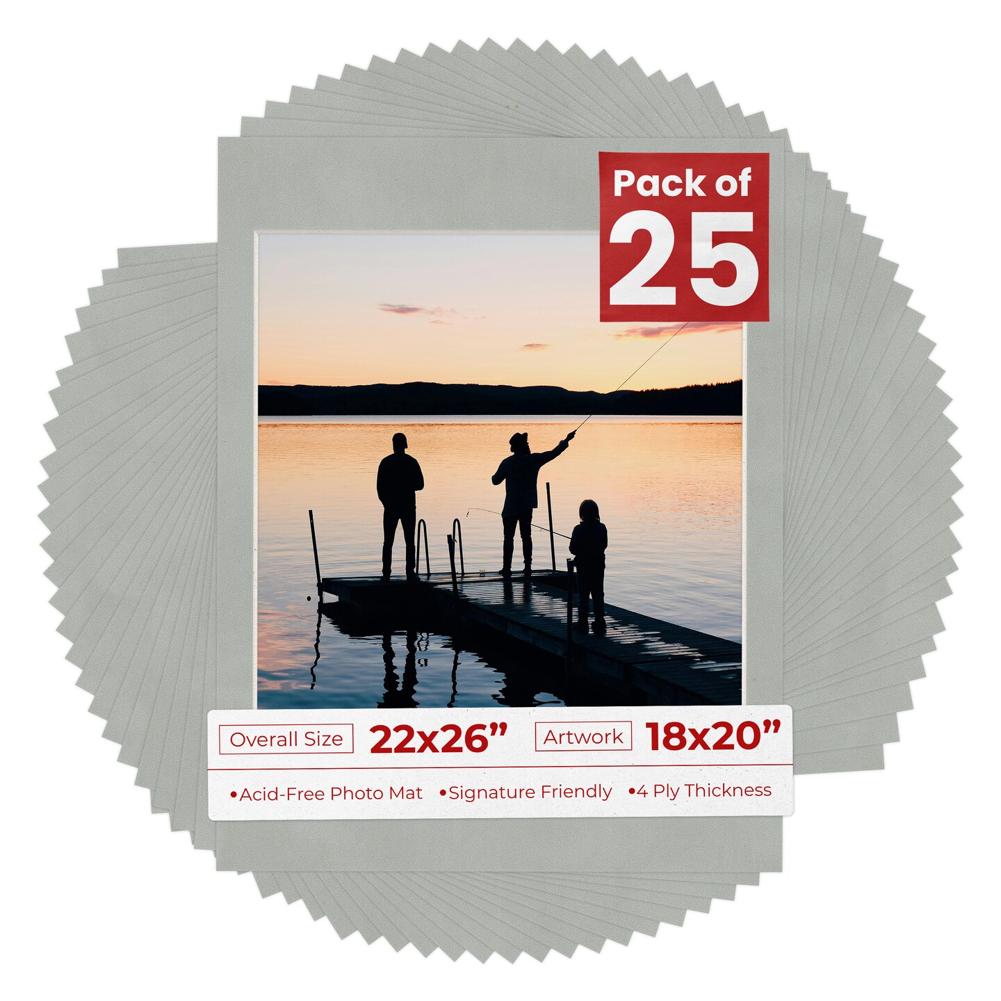 Light Grey Suede Mat Board for 22x26 Frames - Fits 18x20 Photos