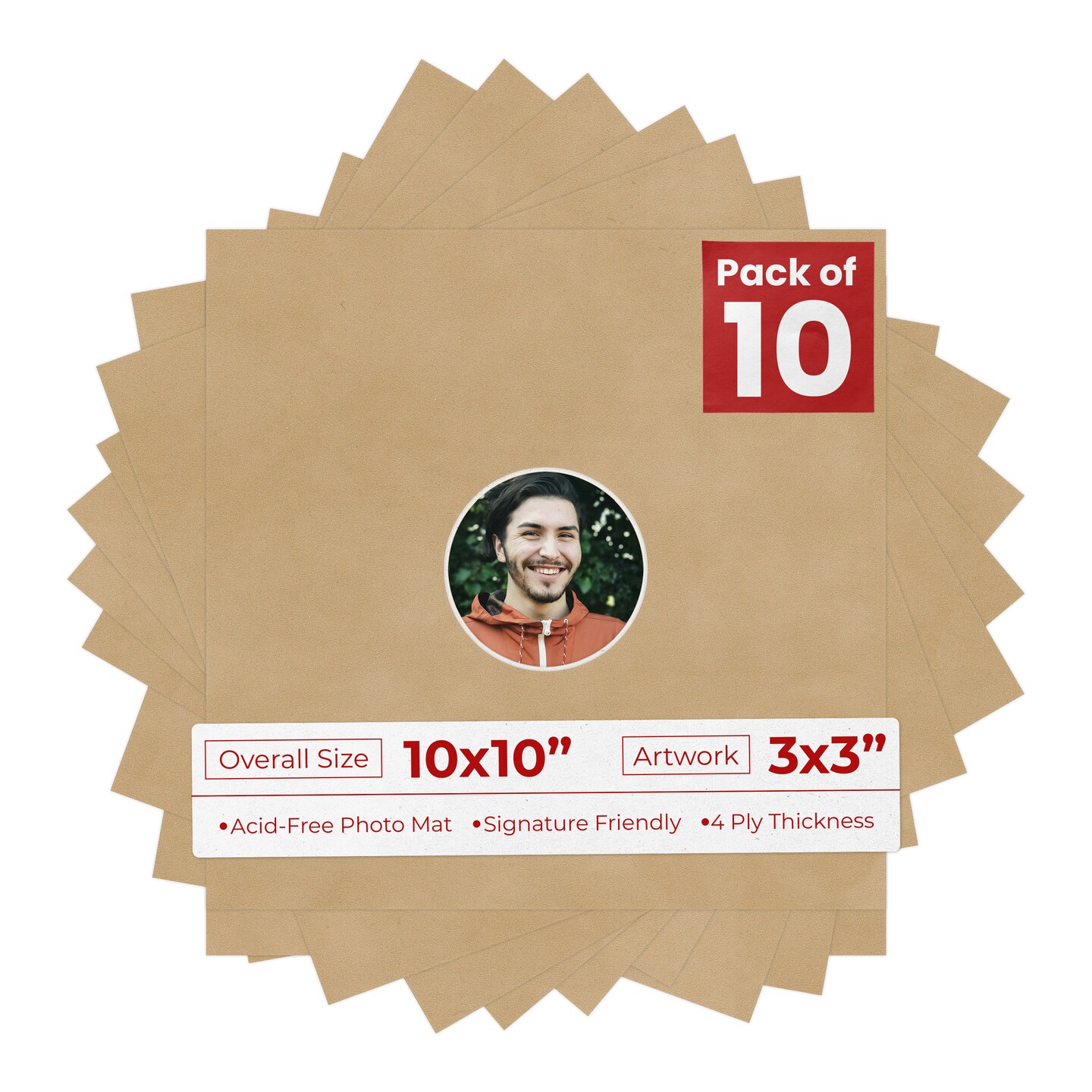 Beige Suede Mat Board for 10x10 Frames - Circle Opening for 3x3 Photos