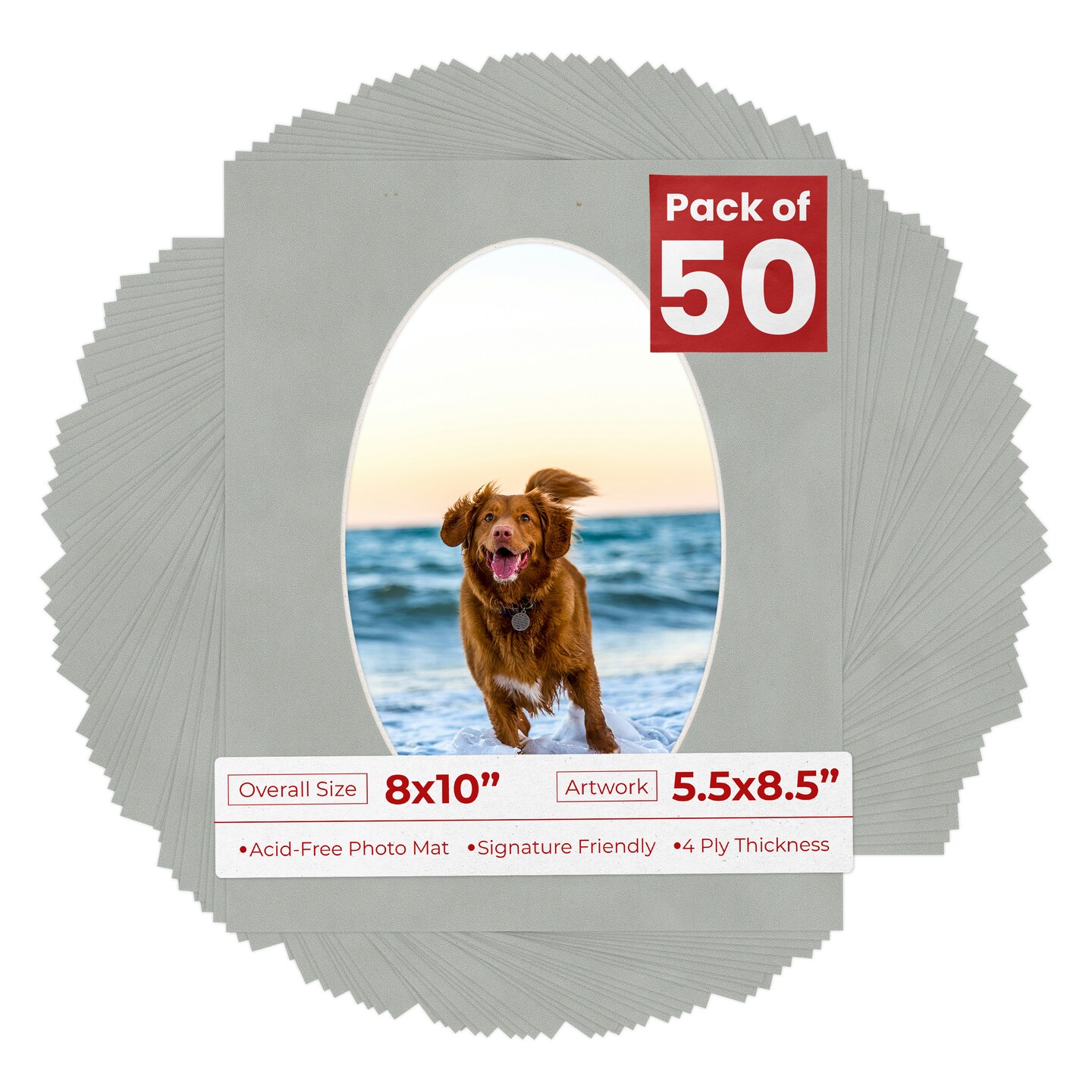 Light Grey Suede Mat Board for 8x10 Frames - Oval Opening for 5.5x8.5 Photos