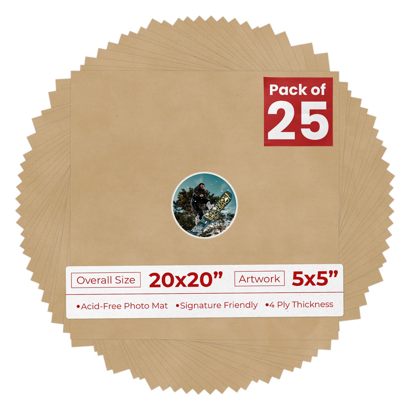 Beige Suede Mat Board for 20x20 Frames - Circle Opening for 5x5 Photos