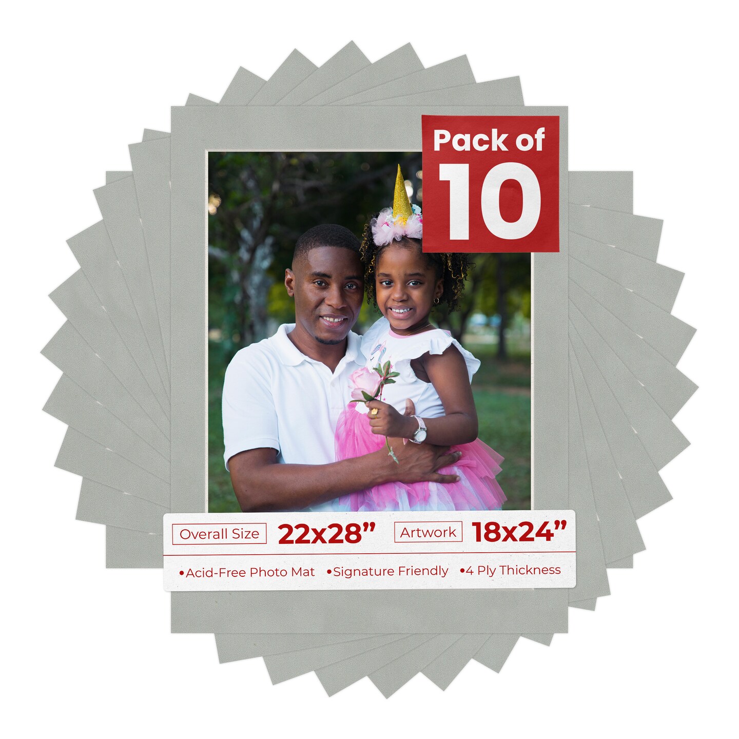 Light Grey Suede Mat Board for 22x28 Frames - Fits 18x24 Photos