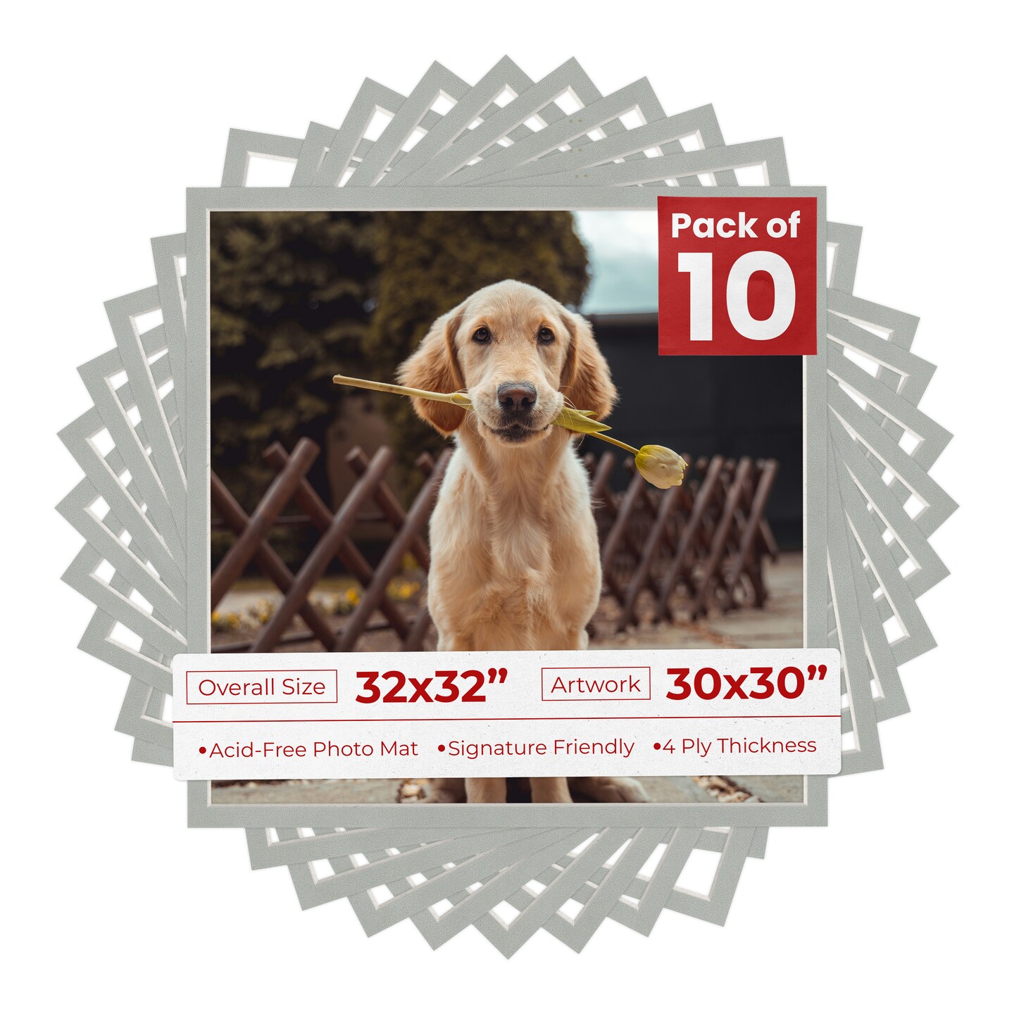 Light Grey Suede Mat Board for 32x32 Frames - Fits 30x30 Photos