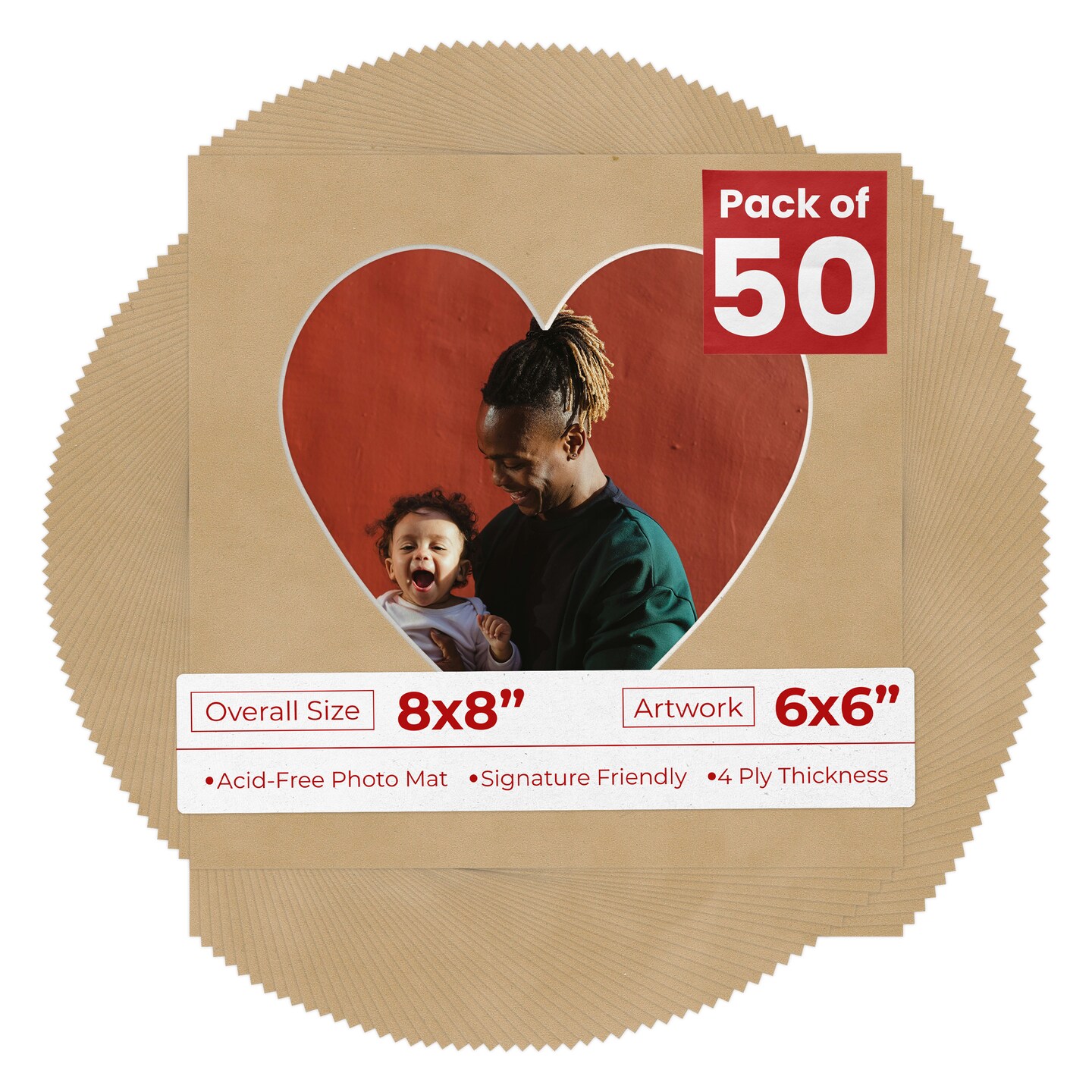 Beige Suede Mat Board for 8x8 Frames - Heart Opening for 6x6 Photos