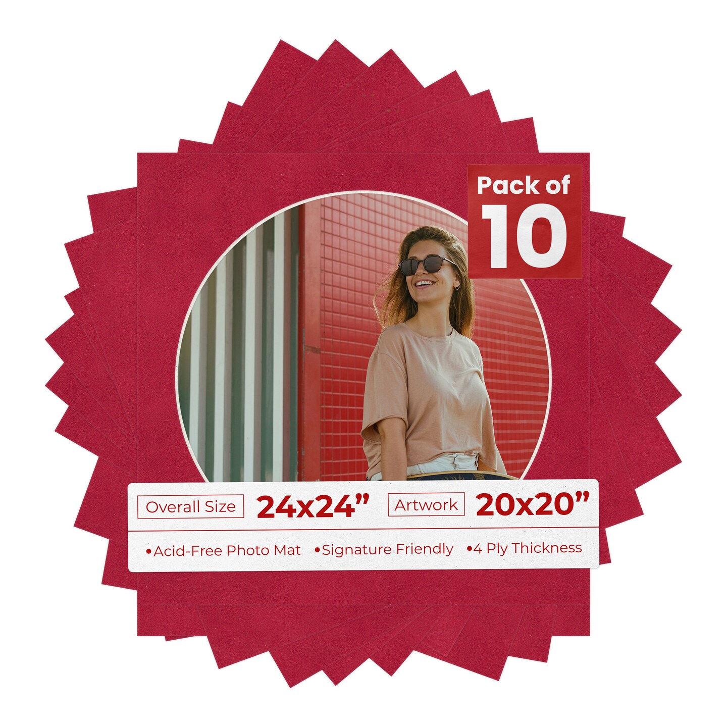 Red Suede Mat Board for 24x24 Frames - Circle Opening for 20x20 Photos
