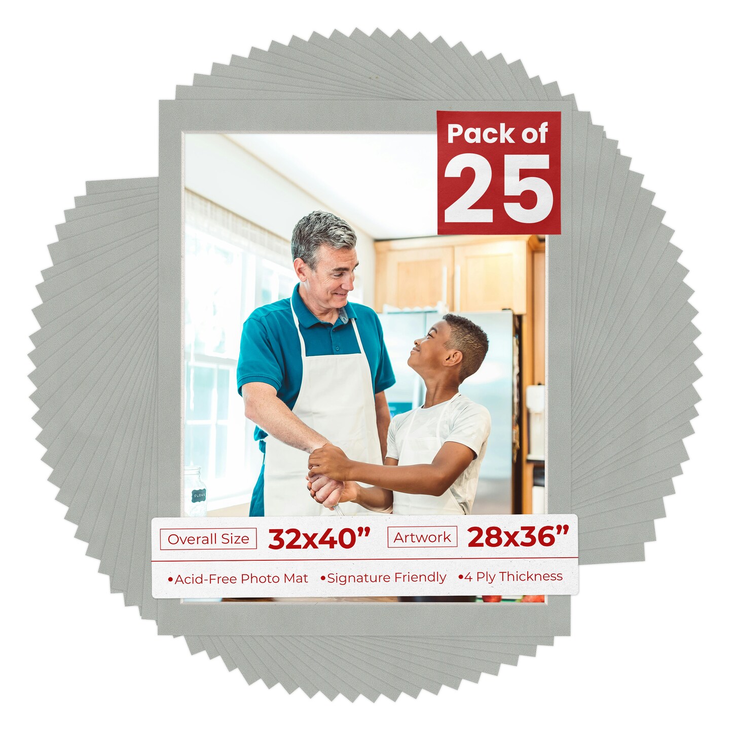 Light Grey Suede Mat Board for 32x40 Frames - Fits 28x36 Photos