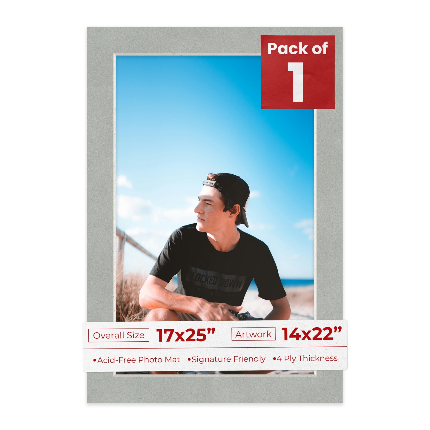 Light Grey Suede Mat Board for 17x25 Frames - Fits 14x22 Photos