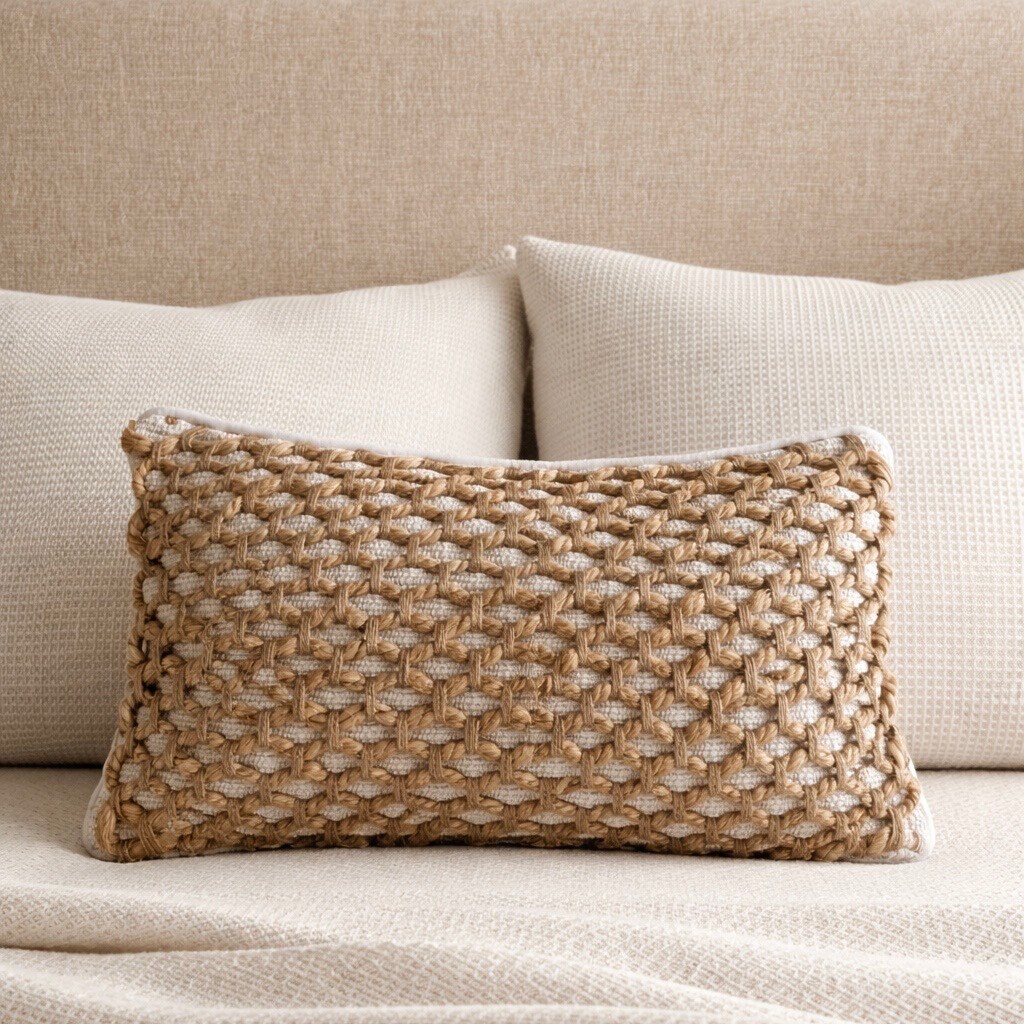 Neutral Textured Lumbar Pillow Cover, 12x20 – Braided Jute Boho Accent