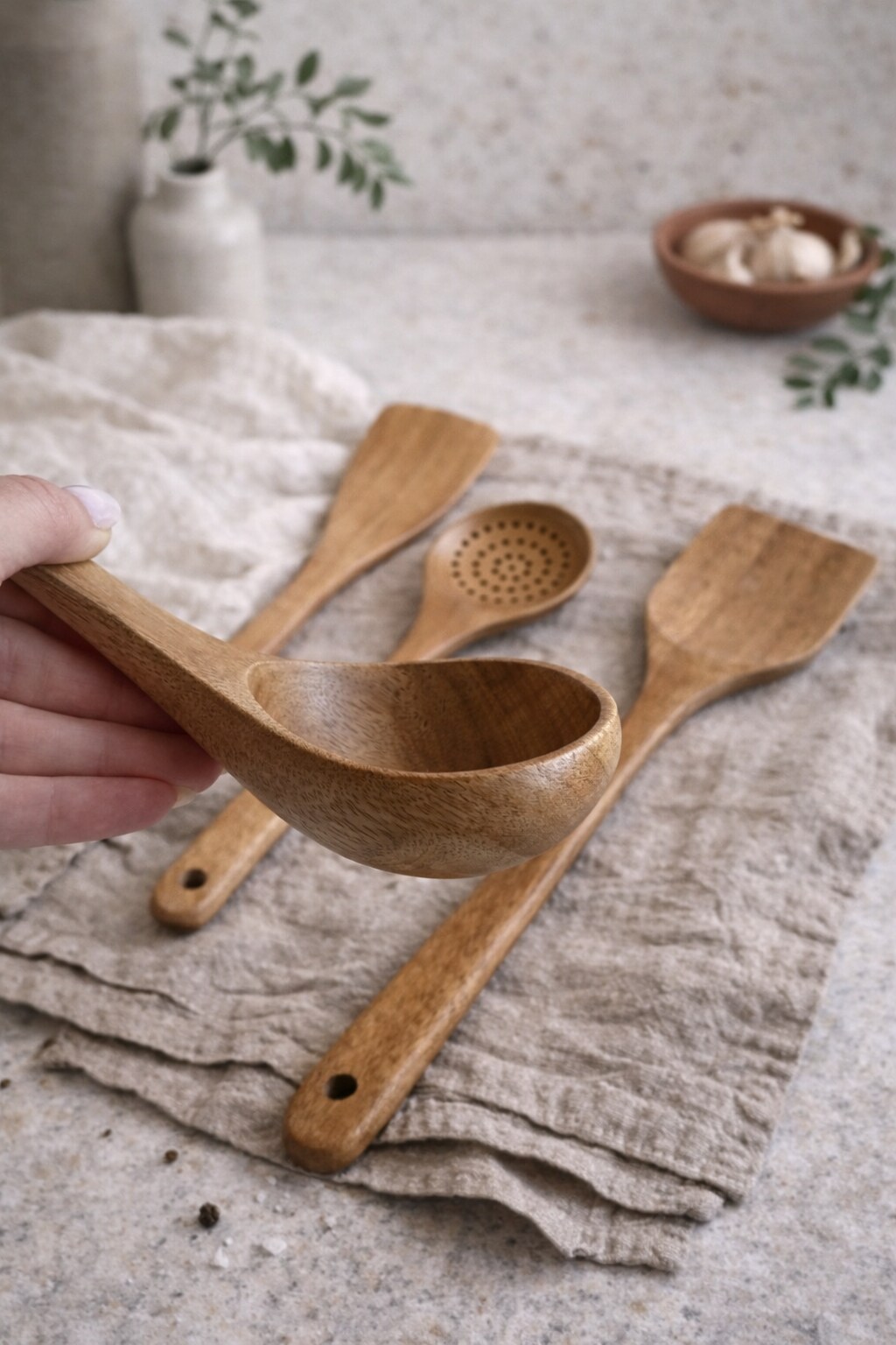 Teak Wooden Kitchen Utensil Set – 4-Piece Handcrafted Cooking Tools