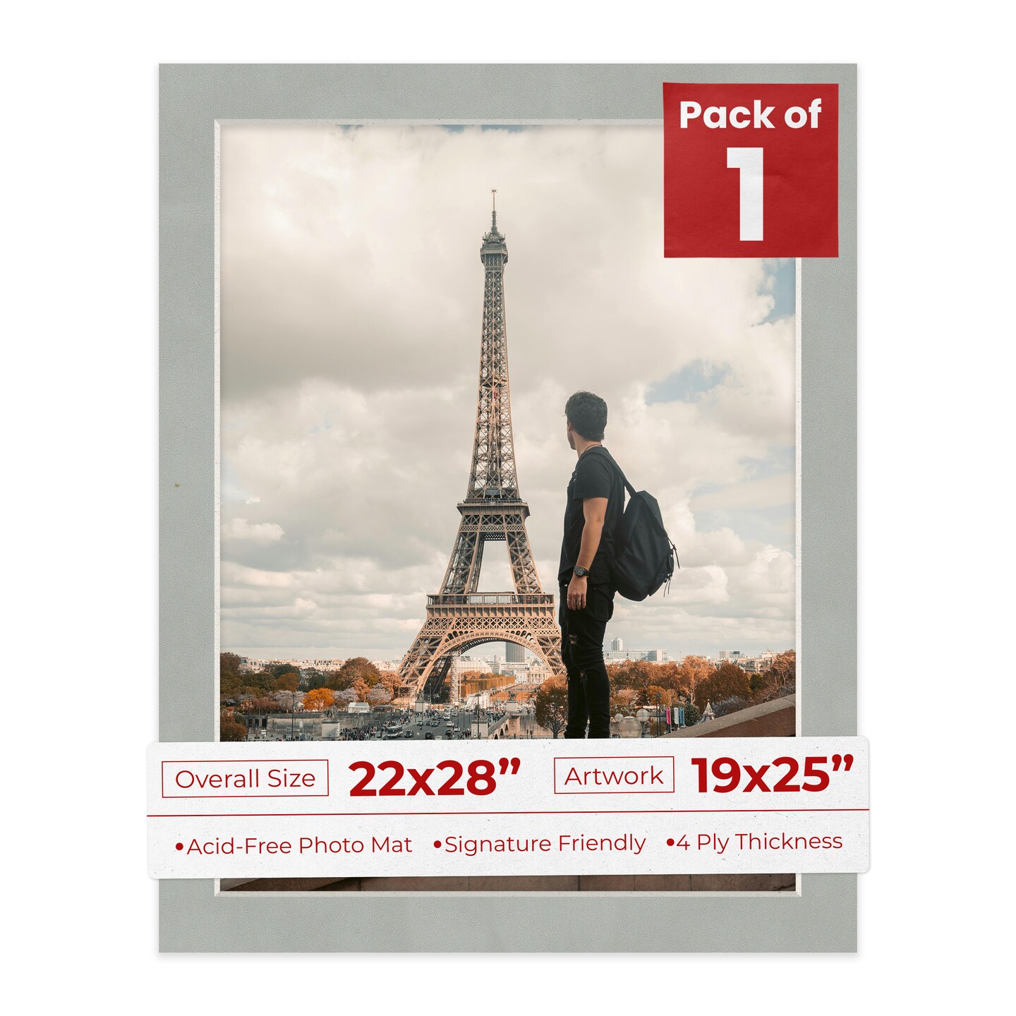 Light Grey Suede Mat Board for 22x28 Frames - Fits 19x25 Photos