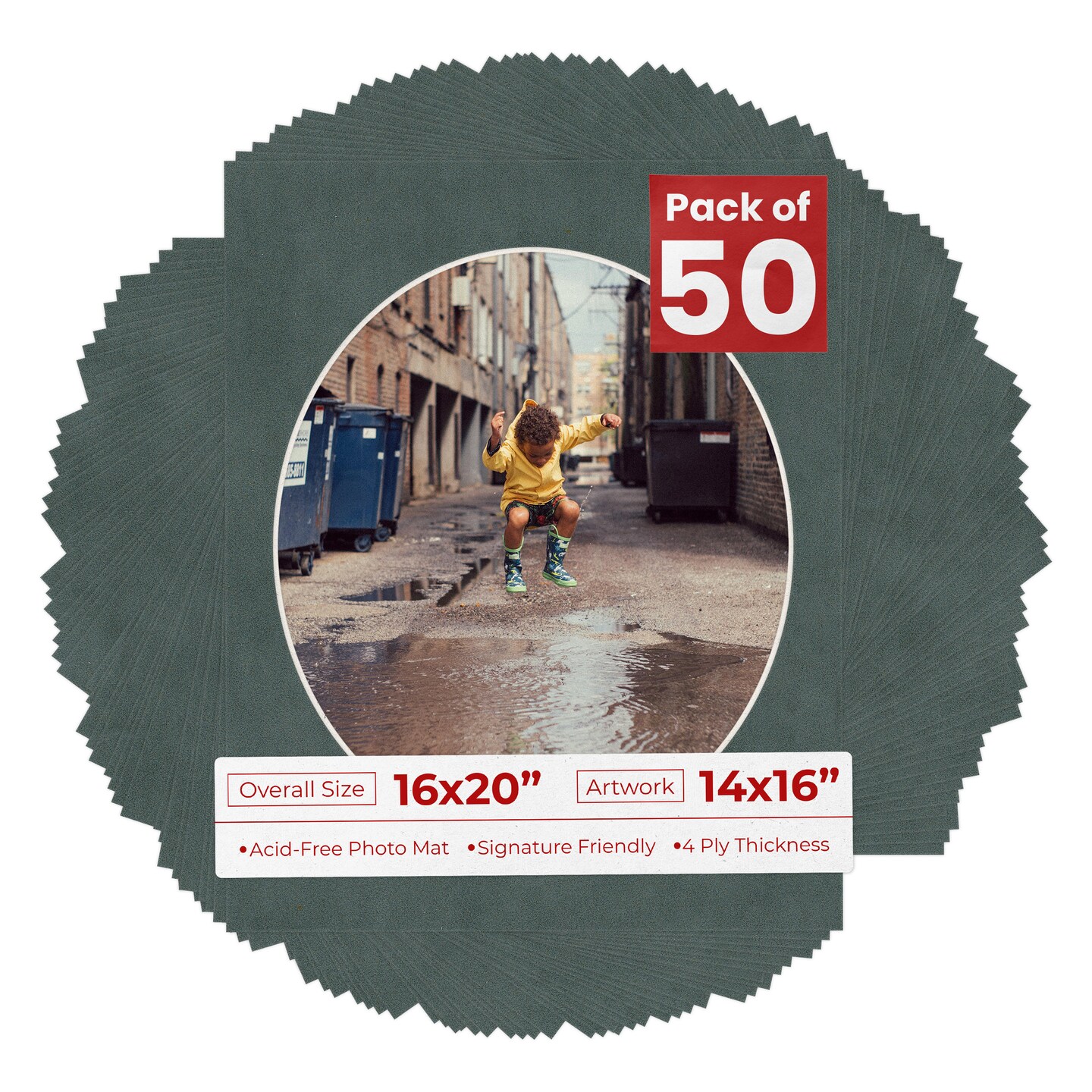 Dark Grey Suede Mat Board for 16x20 Frames - Oval Opening for 14x16 Photos