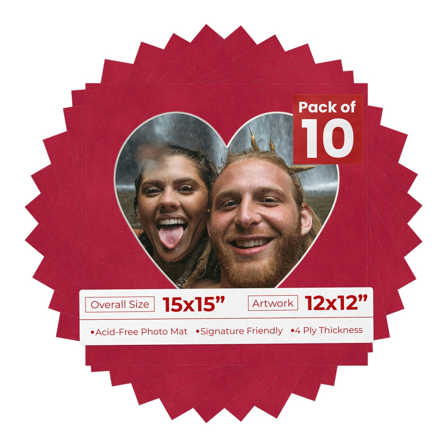 Red Suede Mat Board for 15x15 Frames - Heart Opening for 12x12 Photos