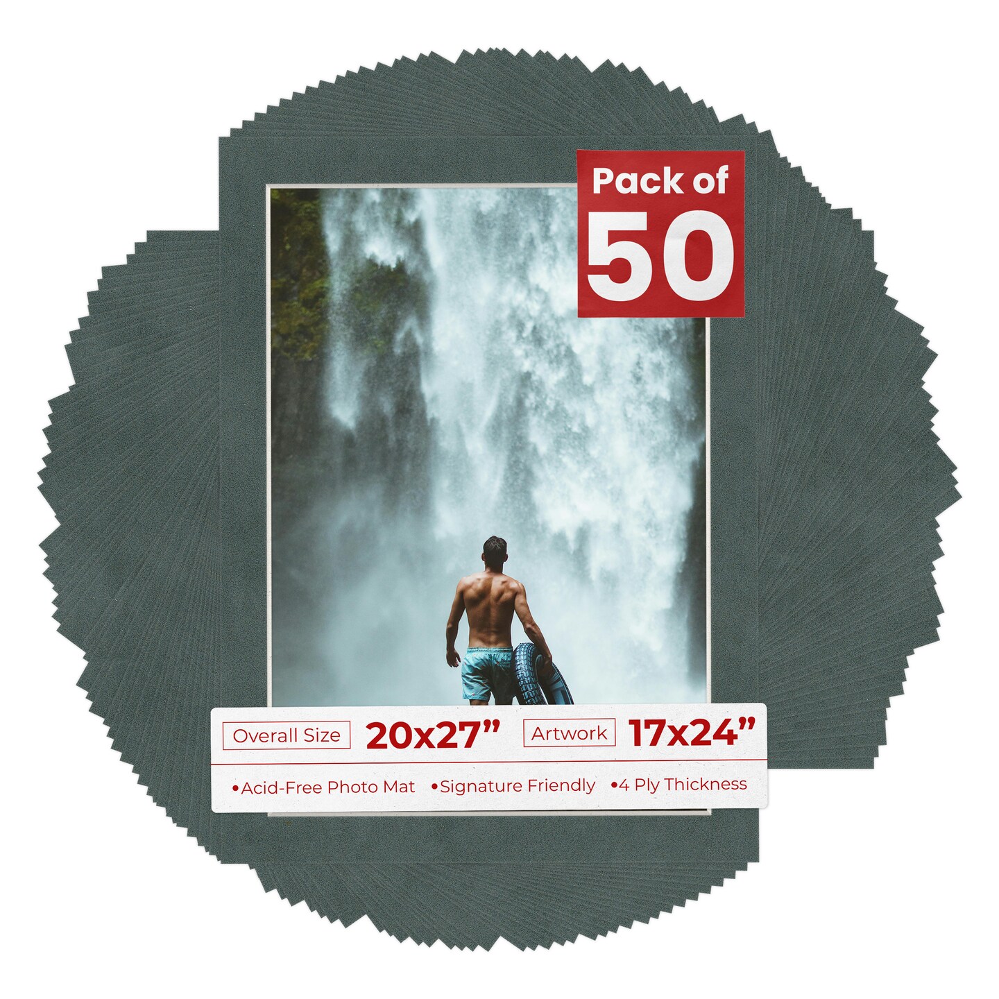 Dark Grey Suede Mat Board for 20x27 Frames - Fits 17x24 Photos