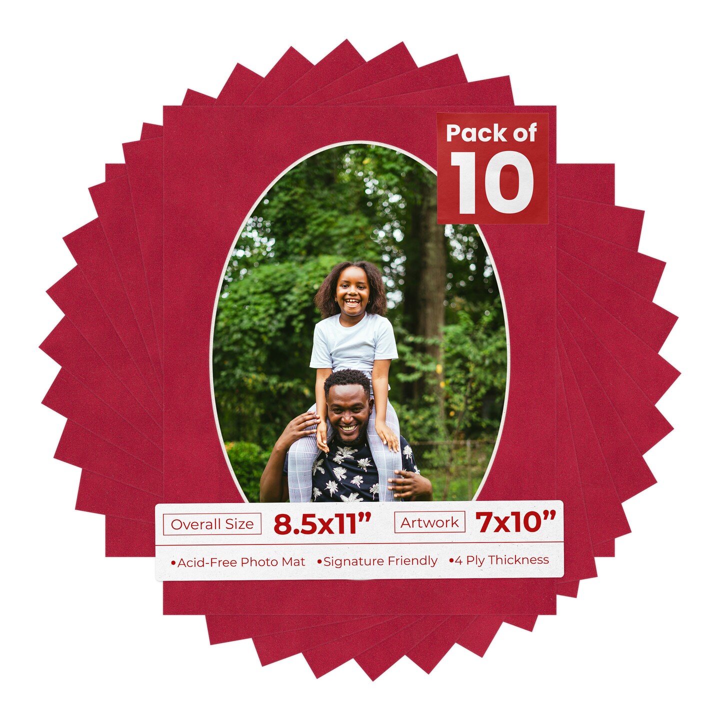 Red Suede Mat Board for 8.5x11 Frames - Oval Opening for 7x10 Photos