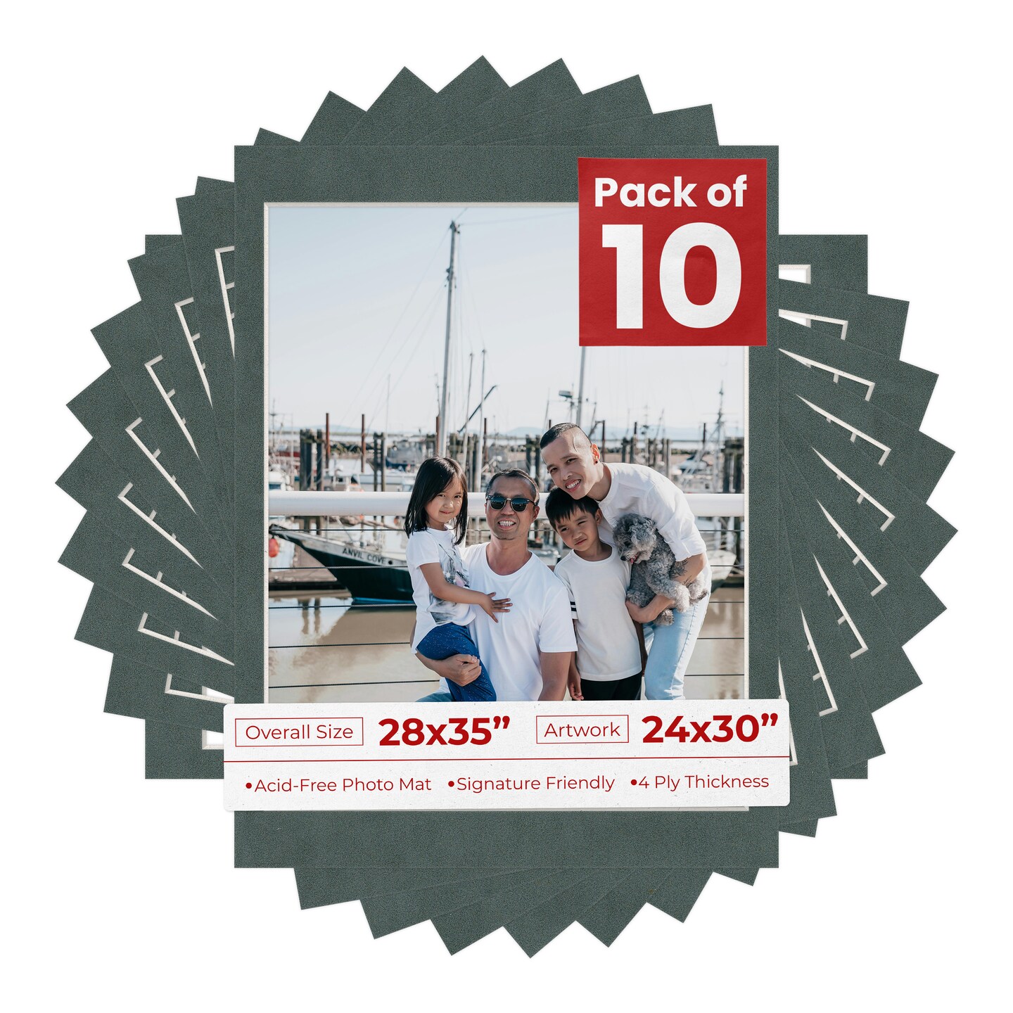 Dark Grey Suede Mat Board for 28x35 Frames - Fits 24x30 Photos