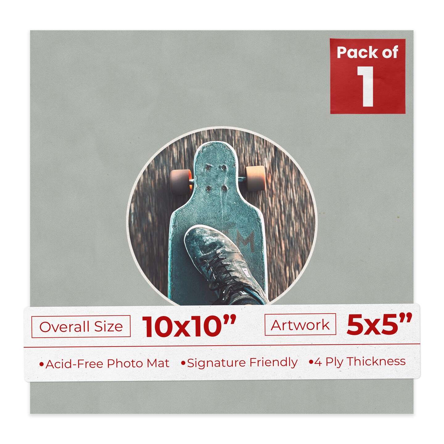 Light Grey Suede Mat Board for 10x10 Frames - Circle Opening for 5x5 Photos