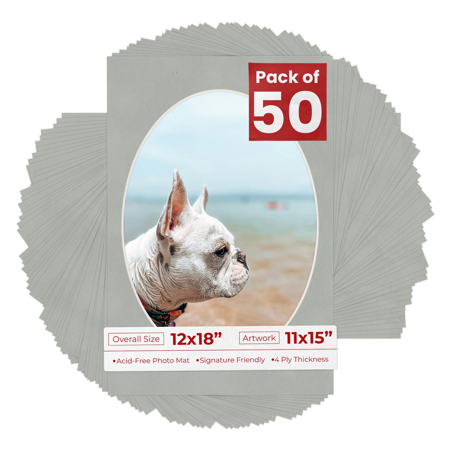 Light Grey Suede Mat Board for 12x18 Frames - Oval Opening for 11x15 Photos