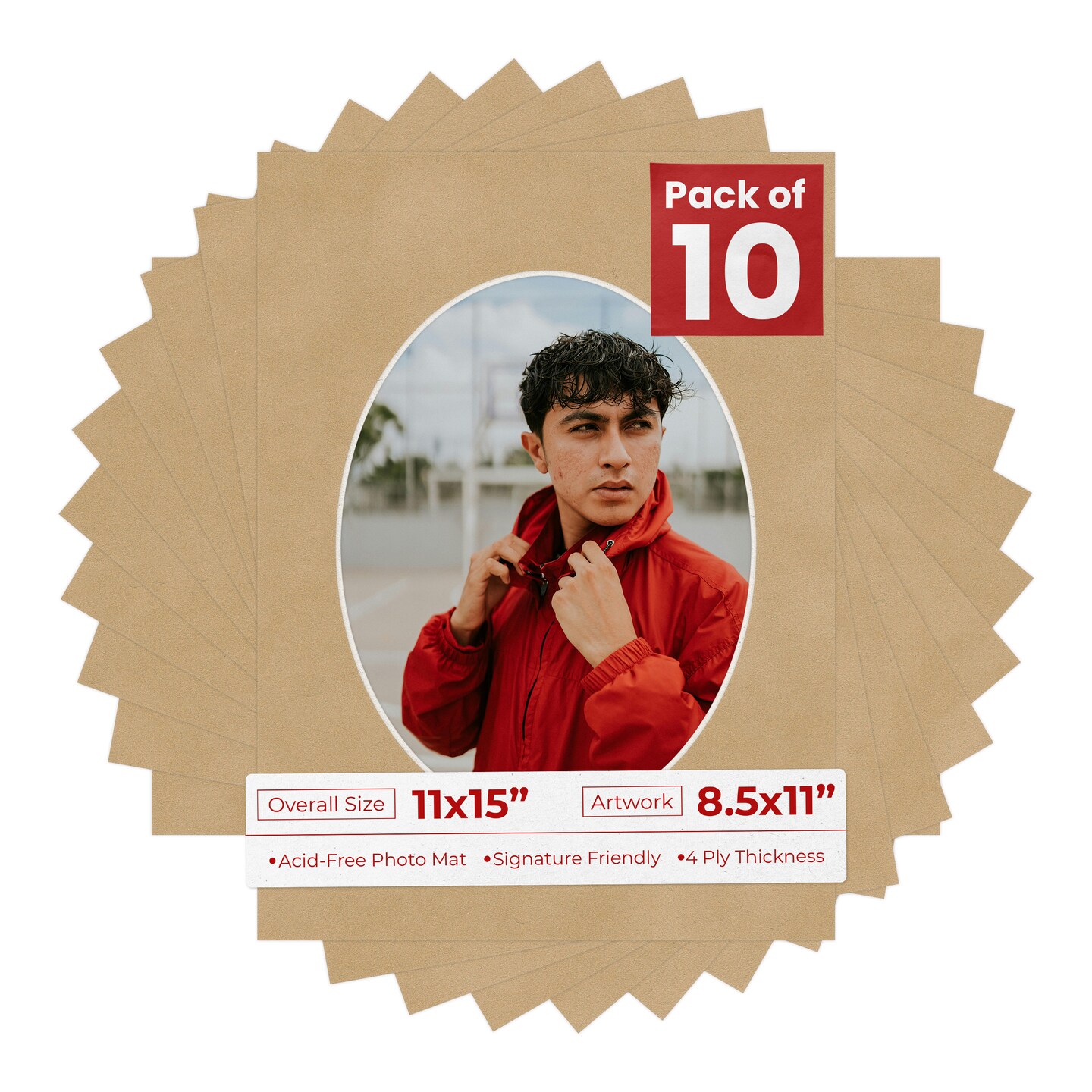 Beige Suede Mat Board for 11x15 Frames - Oval Opening for 8.5x11 Photos