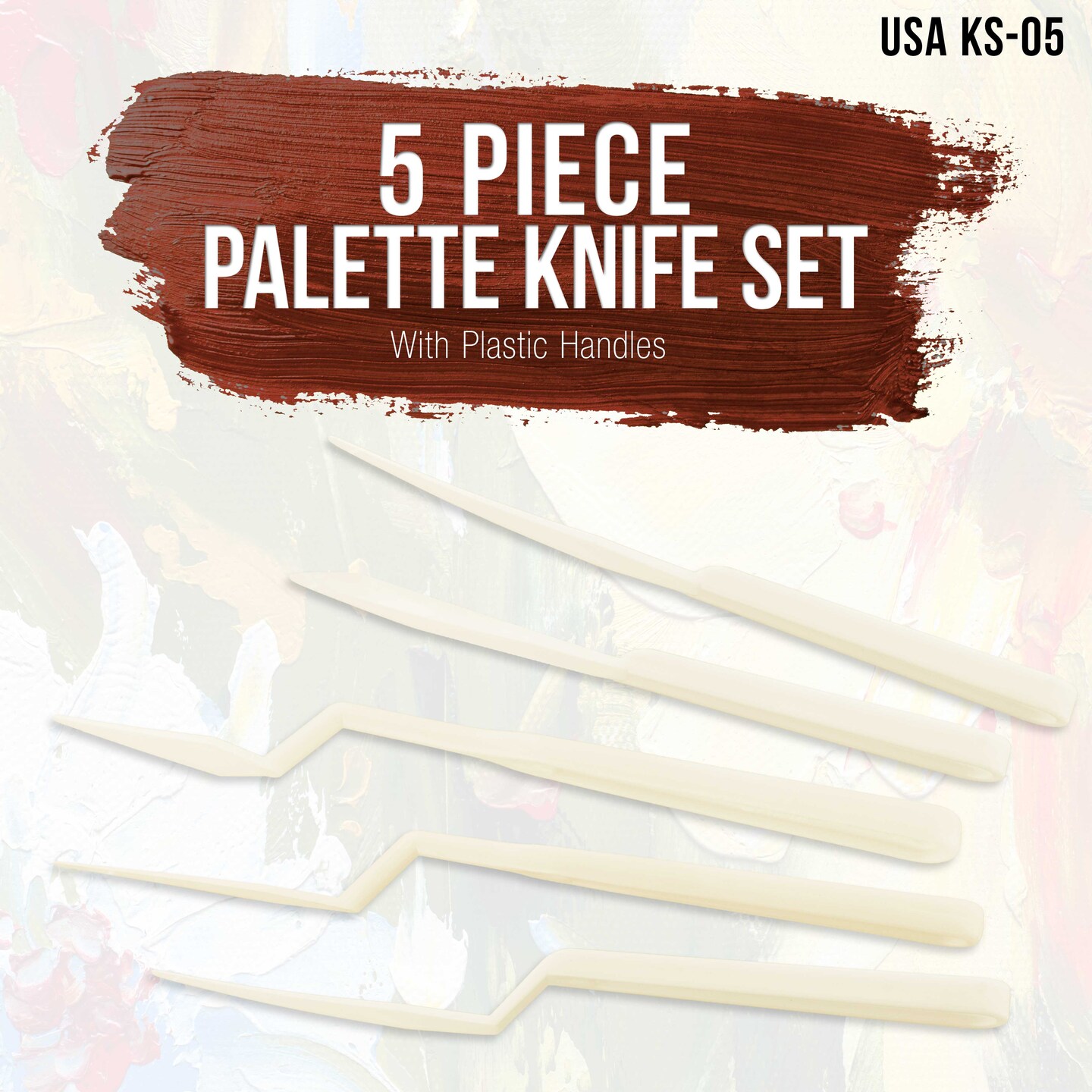 5-Piece Plastic Palette Knife Set for Acrylic Painting - Paint Spatula Tools for Oil, Canvas Art - Painting Knives for Mixing, Texturing - Pallet Knives for Art & Cake Decorating