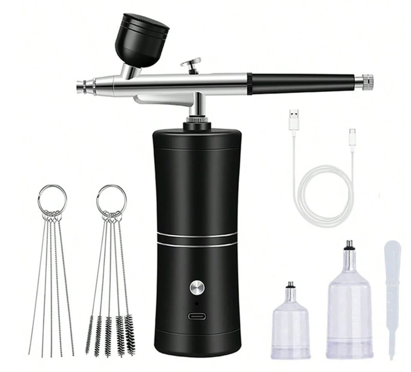 Cordless Rechargeable Airbrush Kit with Compressor - Adjustable High-Pressure Non-Clogging 0.3mm Nozzle Complete Set for Nail Art, Cake Decor, Barber, Model Painting & Makeup