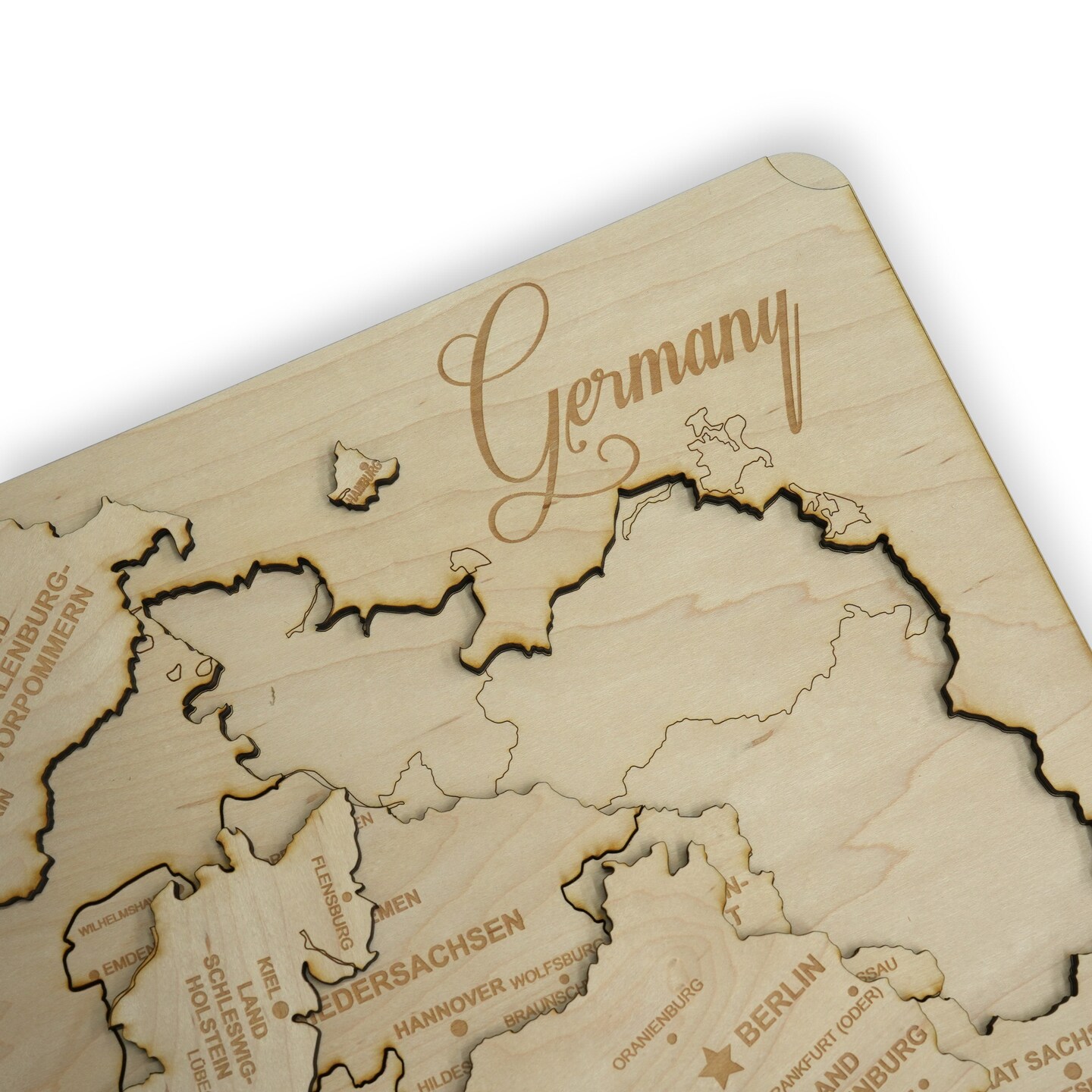Germany Puzzle Map - Art Kit - Raw Wood 12x18 Inches - 16 Pieces - With Stand