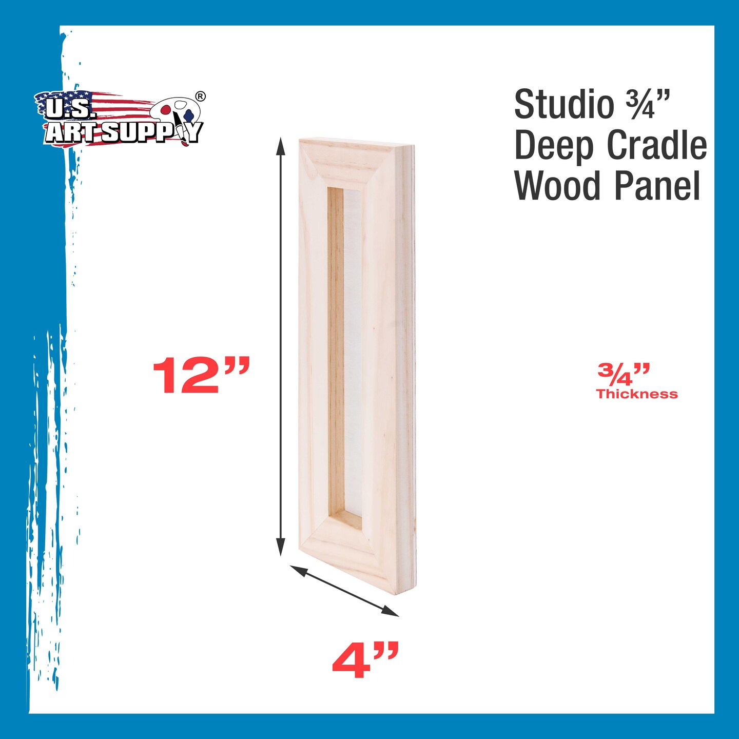 Unfinished Cradled Wood Panels for Painting, 4 Pack of 4x12 inch - Studio Birch Wooden Canvas Boards 3/4&#x22; Deep - Mixed-Media Craft, Acrylic, Oil, Encaustic, Paint Pouring Panel Board