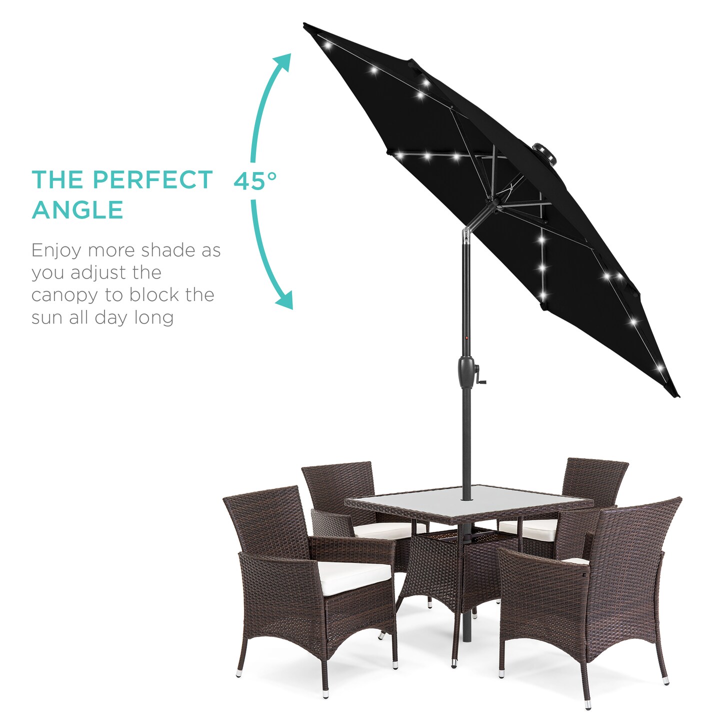 Best Choice Products 7.5ft Outdoor Solar Patio Umbrella for Deck, Pool w/ Tilt, Crank, LED Lights