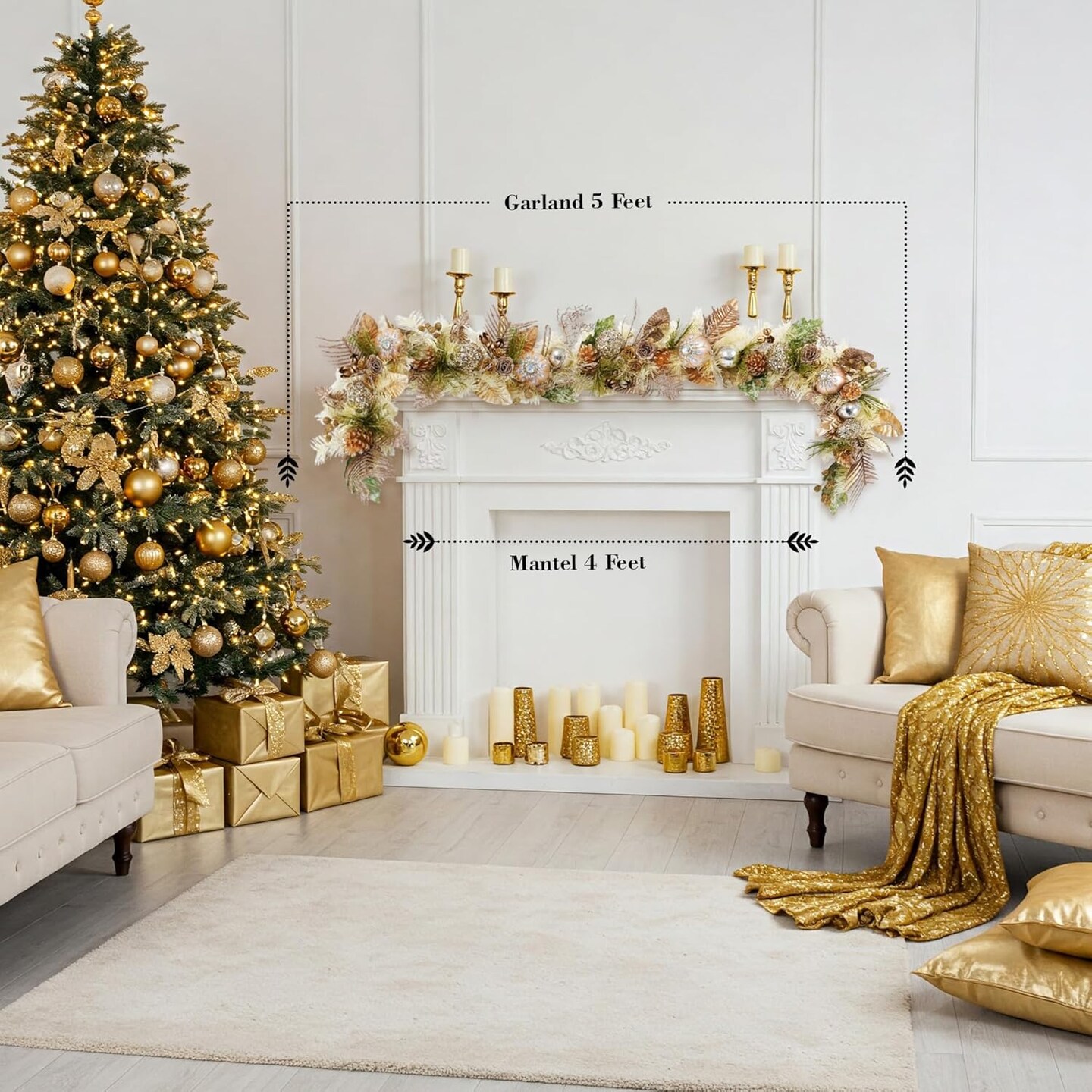 Sage Green Gold with Mini Wood Rose Garland - Handcrafted Holiday Elegance - Holiday Tree