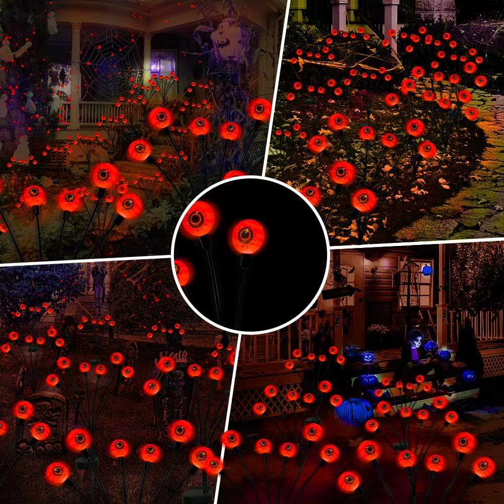 Outdoor Halloween Decorations Solar Spooky Lights-12LED Scary Eyeballs Swaying Firefly Light with Magic Party Garden Decor,Solar Halloween Path Lights for Grave Cemetery,Ghost Decor 2PACK Orange