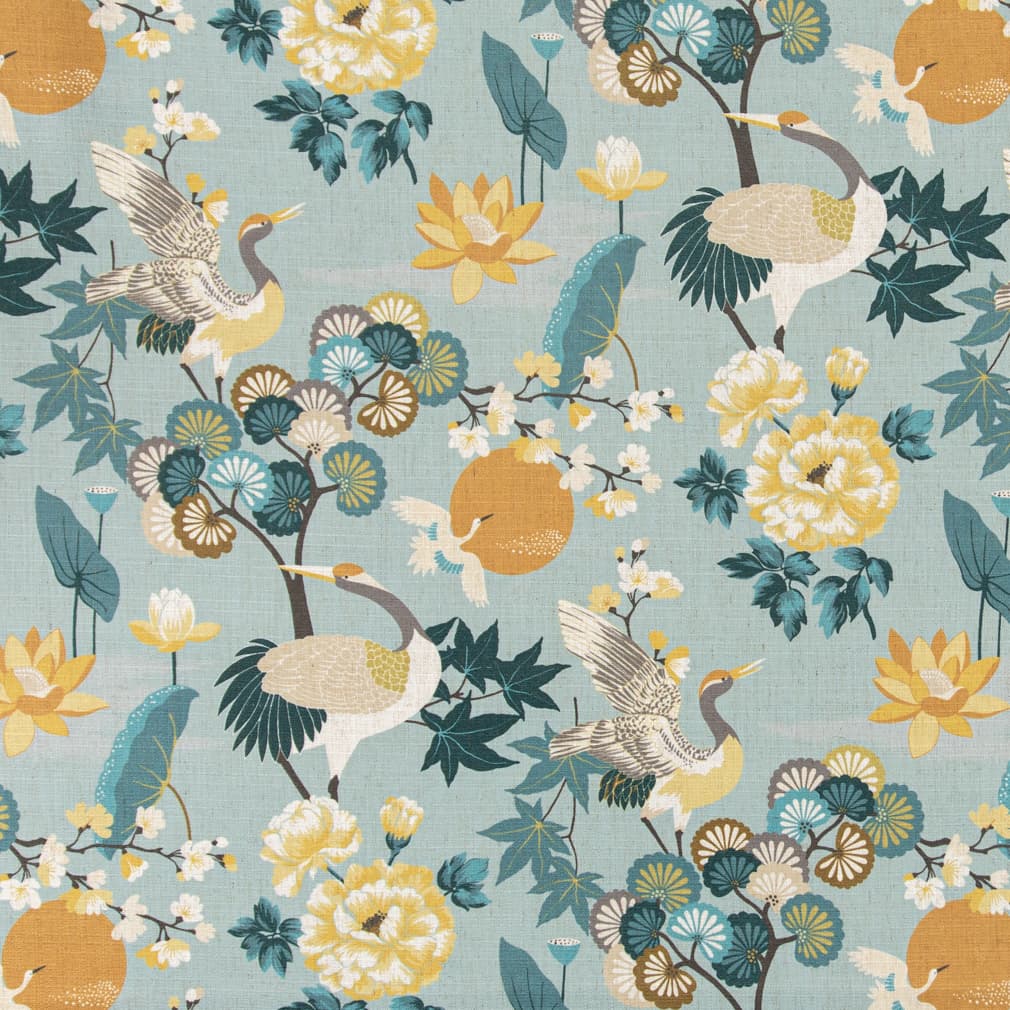 Sky - Aqua &#x26; Teal,Gold &#x26; Yellow Floral,Novelty,Tropical &#x26; Botanical Upholstery Fabric 54 Inches&#x22;