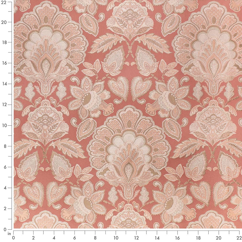 Felicity Coral - Coral & Peach,Pink Damask Upholstery Fabric 54 Inches"