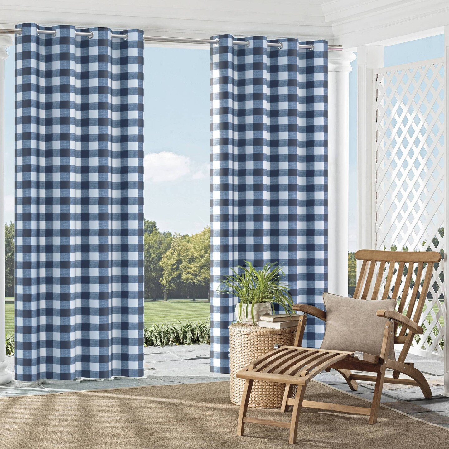 Indigo - Blue Check &#x26; Houndstooth,Plaid Upholstery Fabric 54 Inches&#x22;