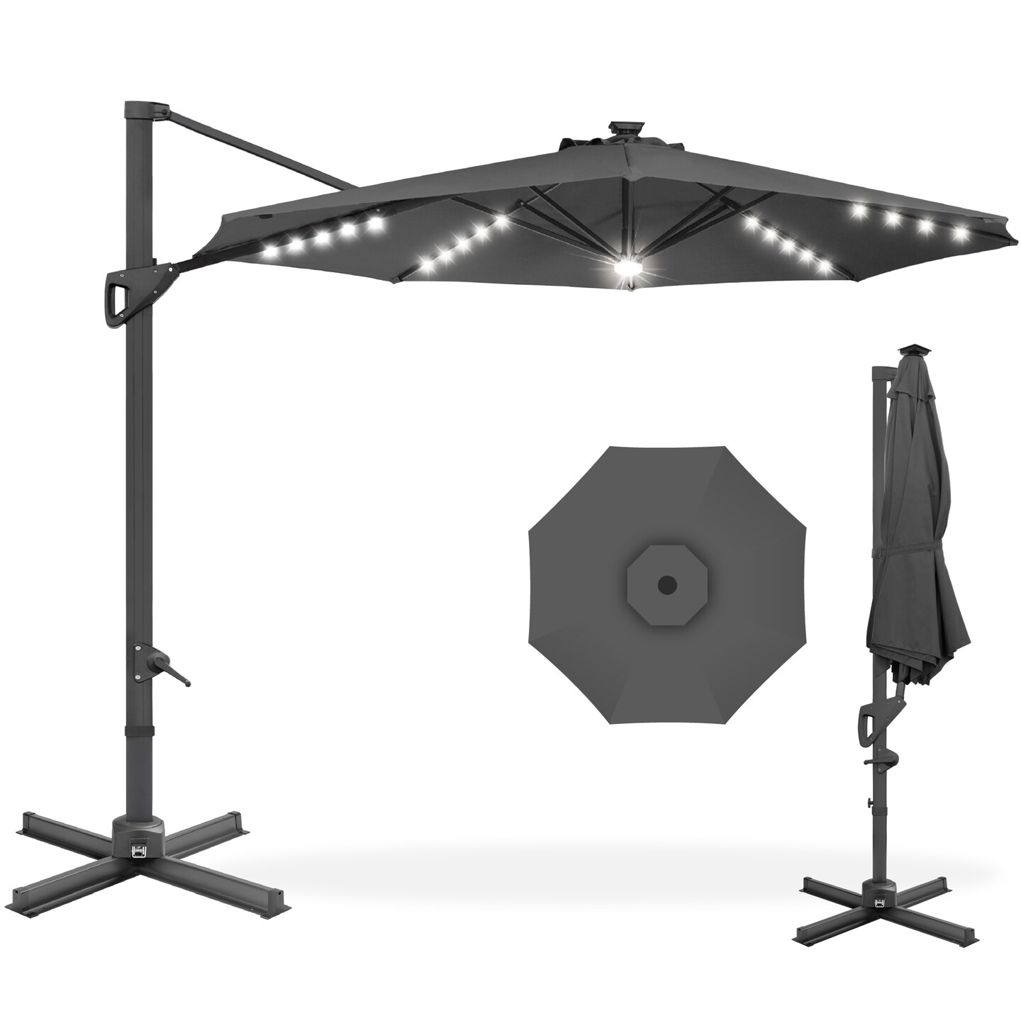 Best Choice Products 10ft 360-Degree Solar LED Lit Cantilever Patio Umbrella, Outdoor Hanging Shade