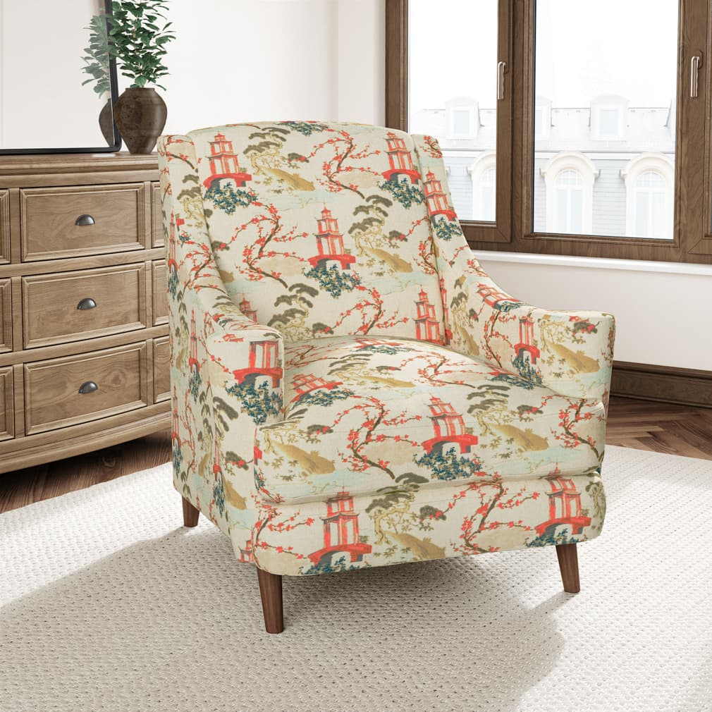 Bouquet - Green,Red &#x26; Burgundy Global,Novelty,Toile Upholstery Fabric 54 Inches&#x22;