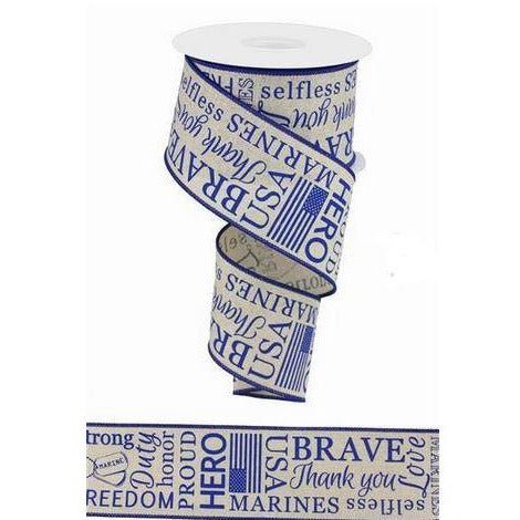 2.5&#x22; Marines Ribbon: Light Natural &#x26; Blue (10 Yards)