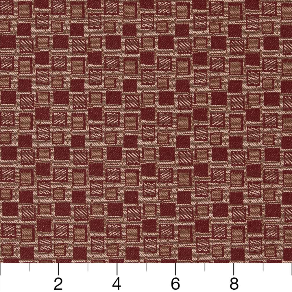 Squares/Spice - Red & Burgundy Abstract & Geometric,Small Scale Upholstery Fabric 54 Inches"