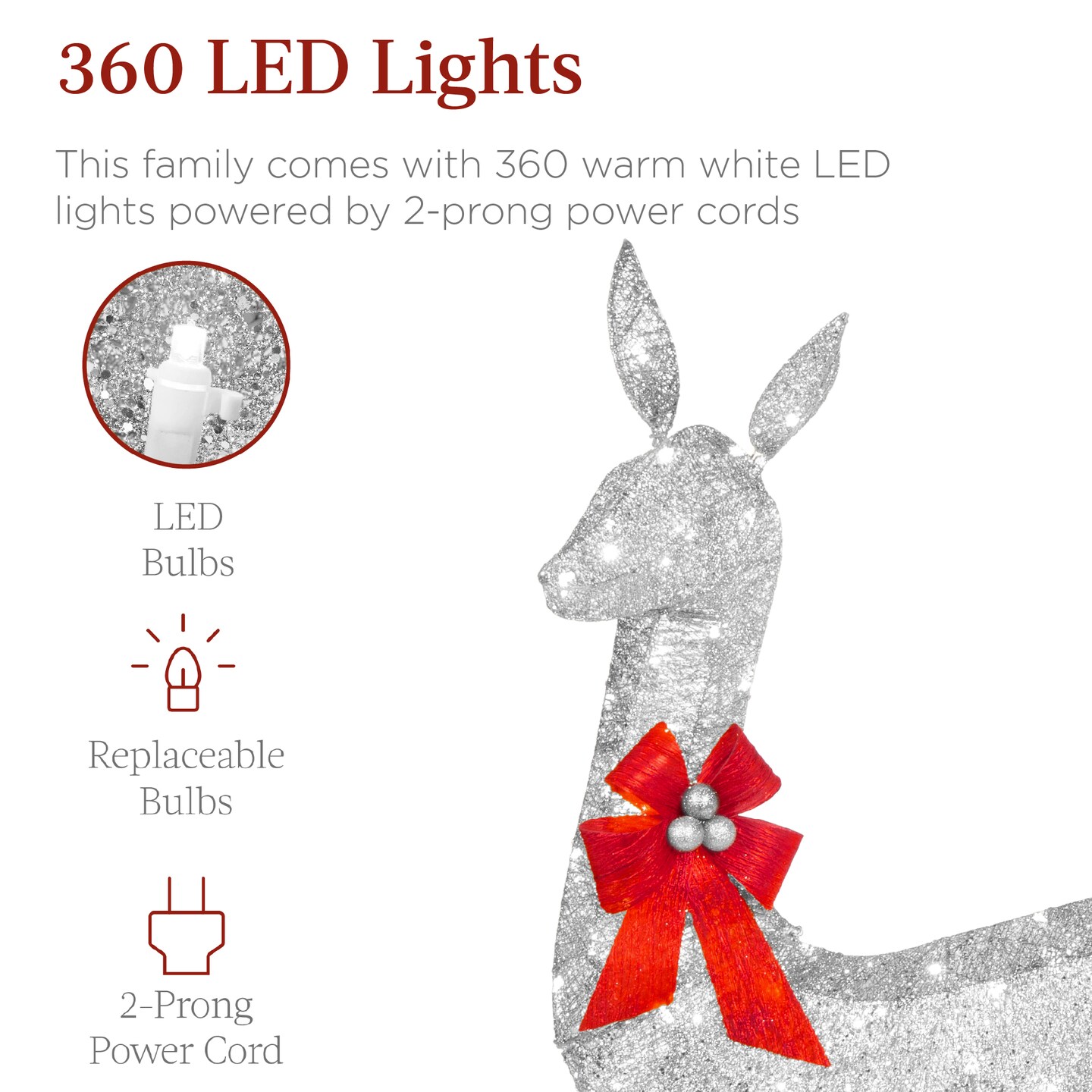 Best Choice Products 3-Piece Lighted Christmas Deer Set Outdoor Yard Decoration with 360 LED Lights, Stakes