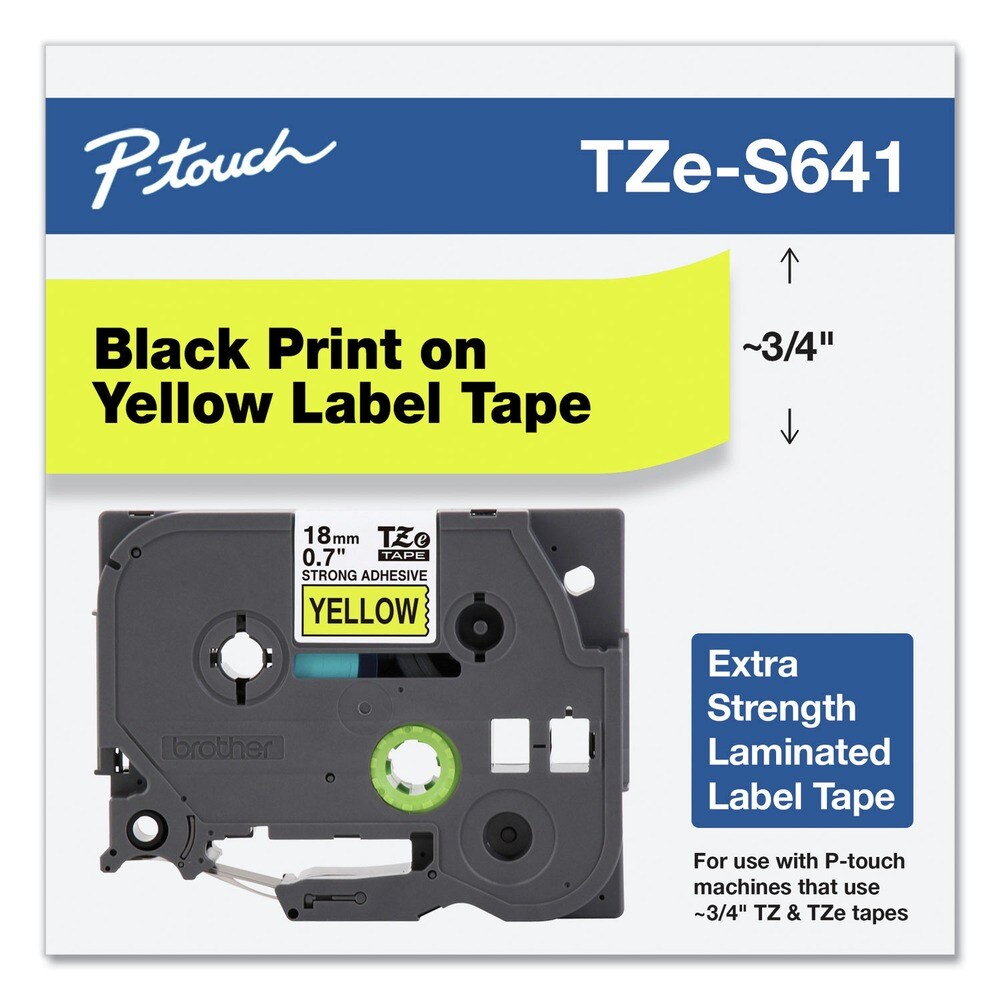 Brother P-Touch 0.7 in. x 26.2 ft. TZe Standard Adhesive Laminated Labeling Tape - Black on Yellow