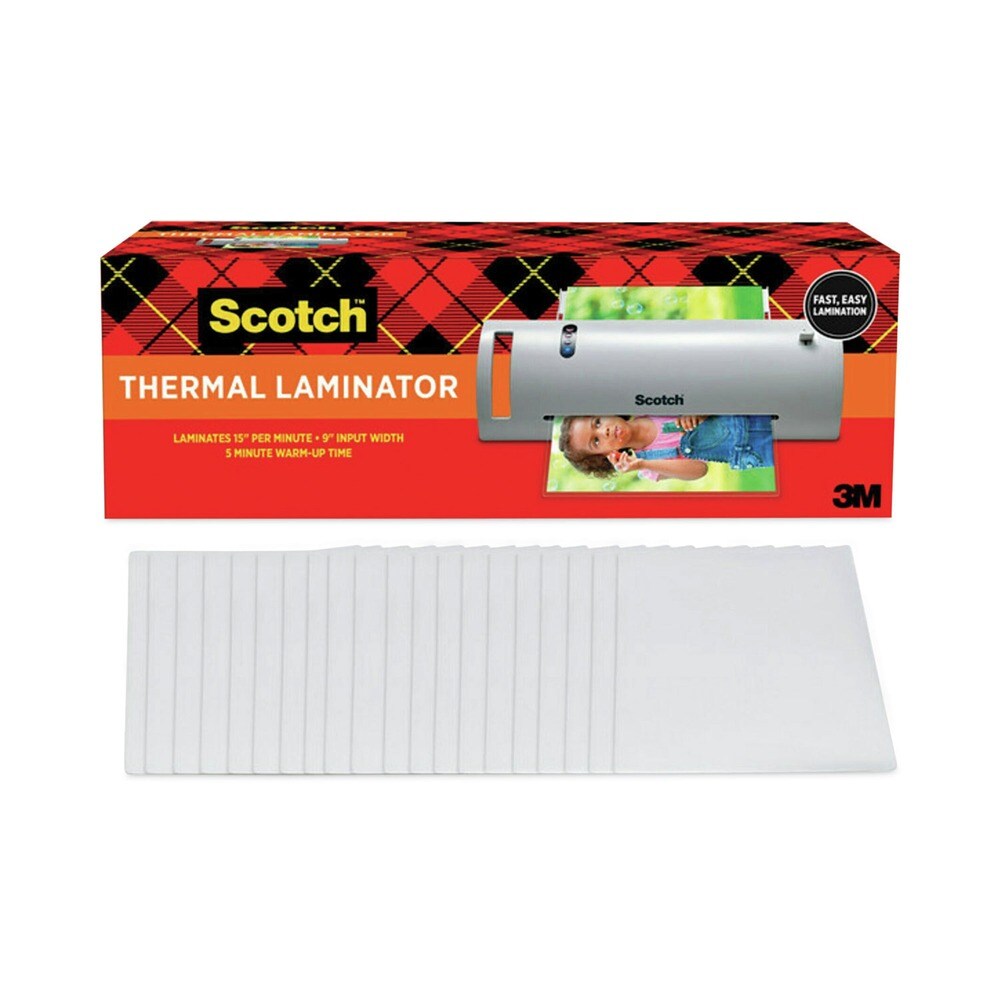 Scotch Thermal Laminator Value Pack, 9 in. Width with 20 Letter Size Pouches