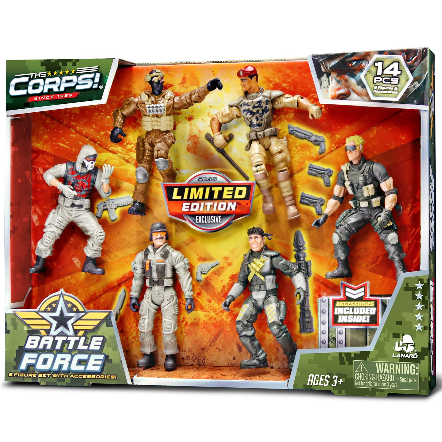 Lanard The Corps! Battle Force - 6 Pack Action Figures, Fully Articulated & Poseable Combat Figurines, Military Toys, 8 Play Accessories, Kids Ages 3+