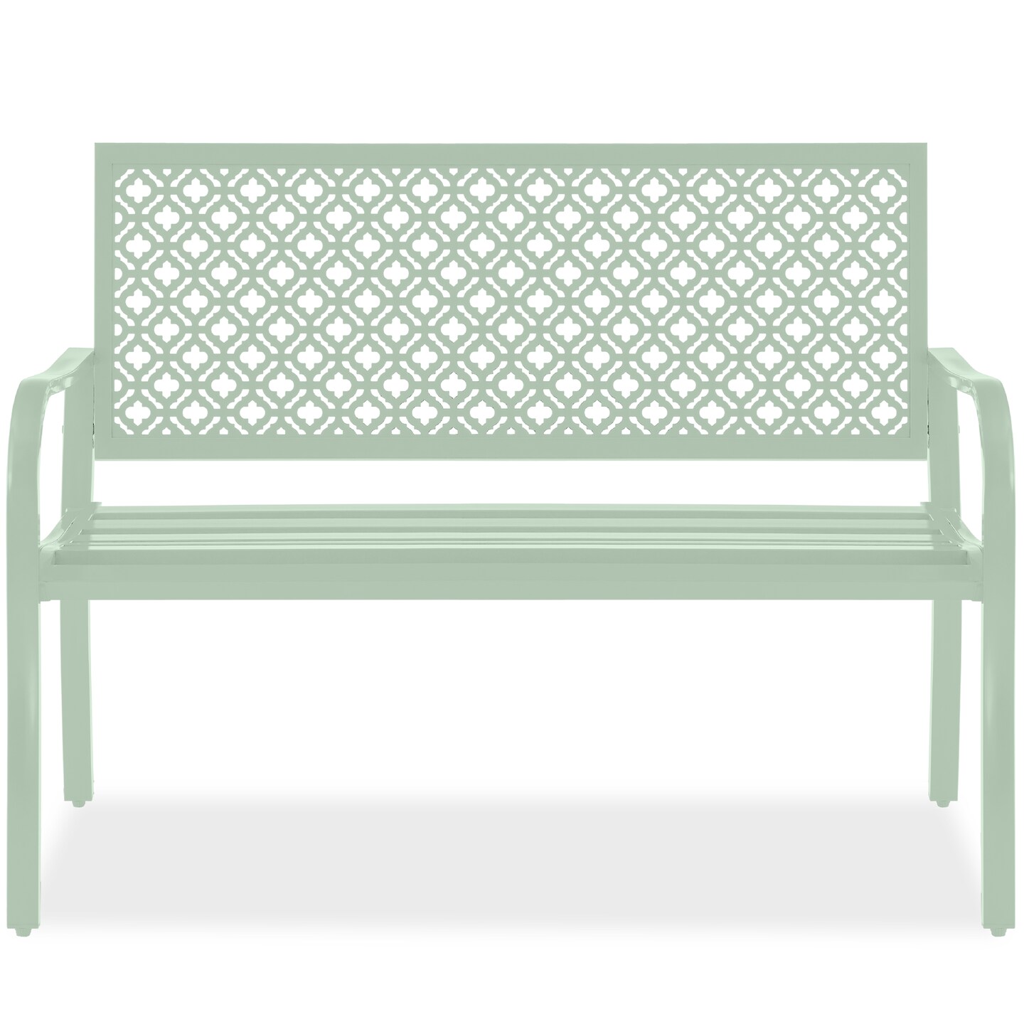 Best Choice Products Indoor Outdoor Steel Garden Bench w/ Geometric Backrest, Foot Levelers