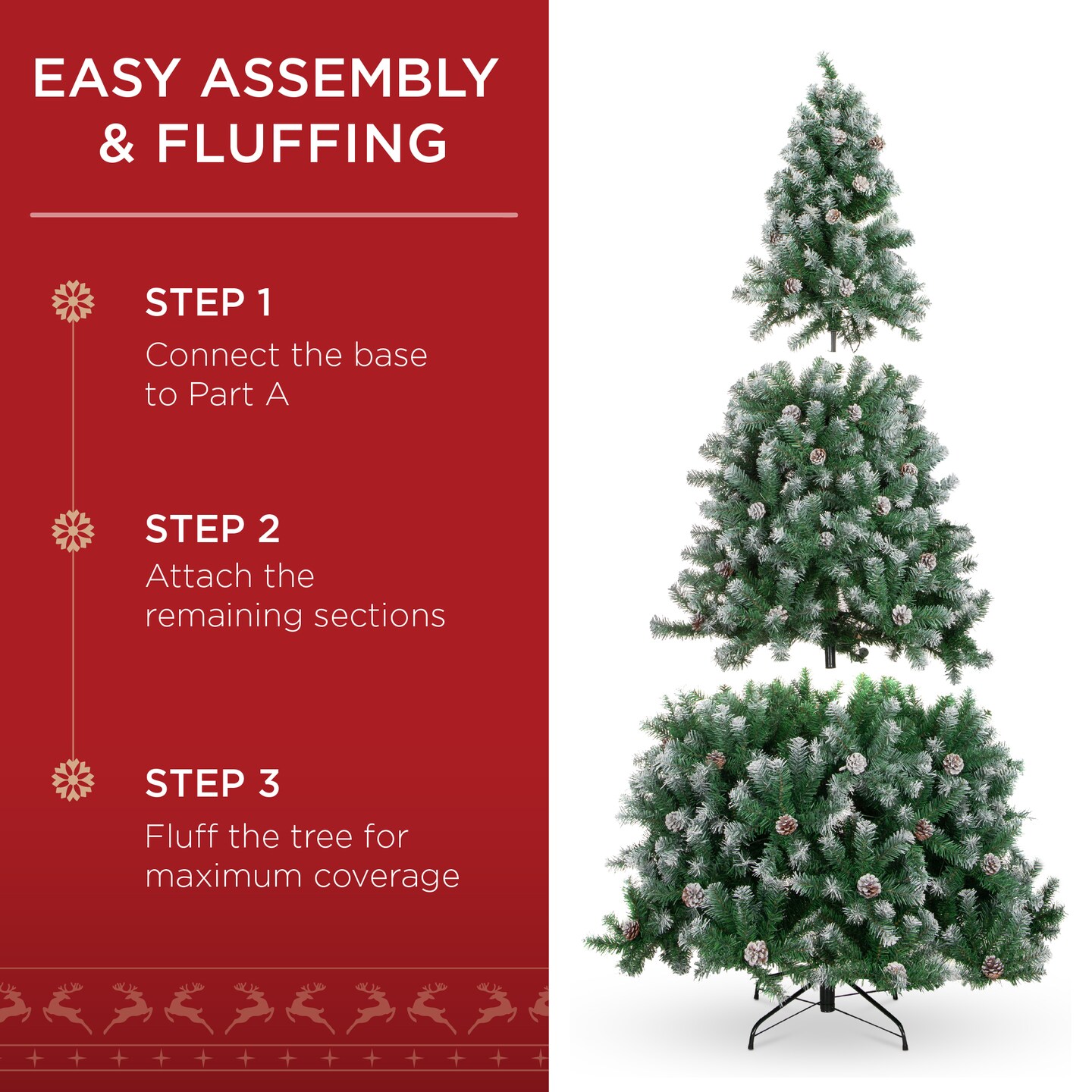 Best Choice Products Pre-Decorated Holiday Christmas Pine Tree w/ Branch Tips, Partially Flocked, Metal Base