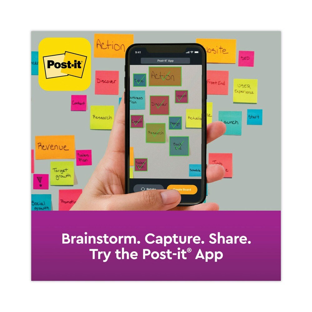Post-it Notes Super Sticky 8 in. x 6 in. Meeting Notes - Energy Boost Collection Colors (4/Pack)
