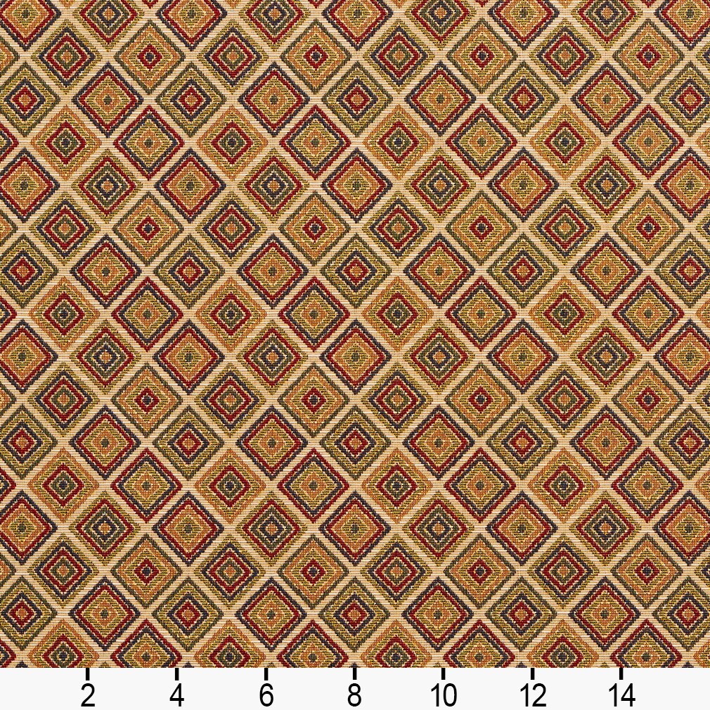 Ecru - Red & Burgundy Diamonds,Small Scale Upholstery Fabric 54 Inches"