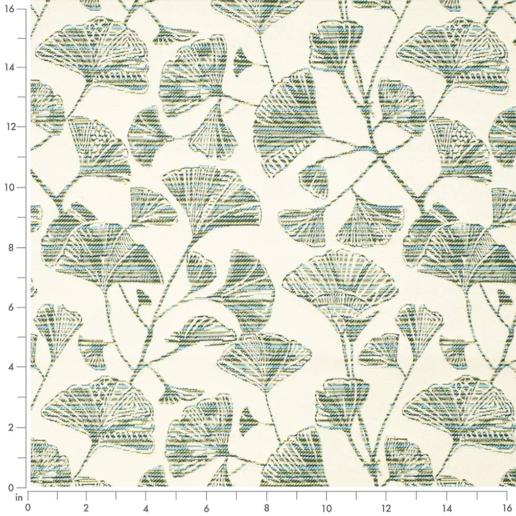 Ginkgo Pool - Aqua & Teal Leaves Upholstery Fabric 54 Inches"
