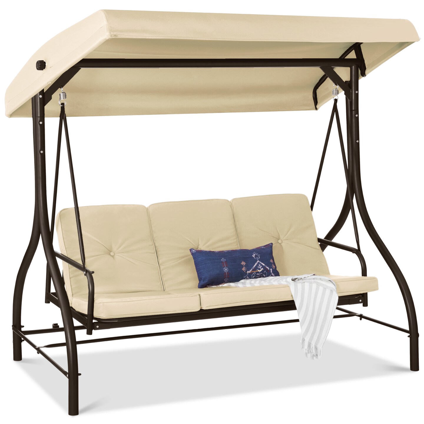 Best Choice Products 3-Seat Outdoor Converting Canopy Swing Glider Patio Hammock w/ Removable Cushions