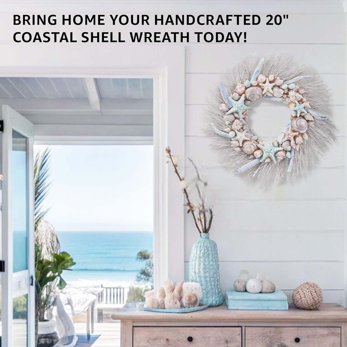Coastal Shell Wreath 20&#x22; Handcrafted Christmas Wreath Gift -Holiday Tree