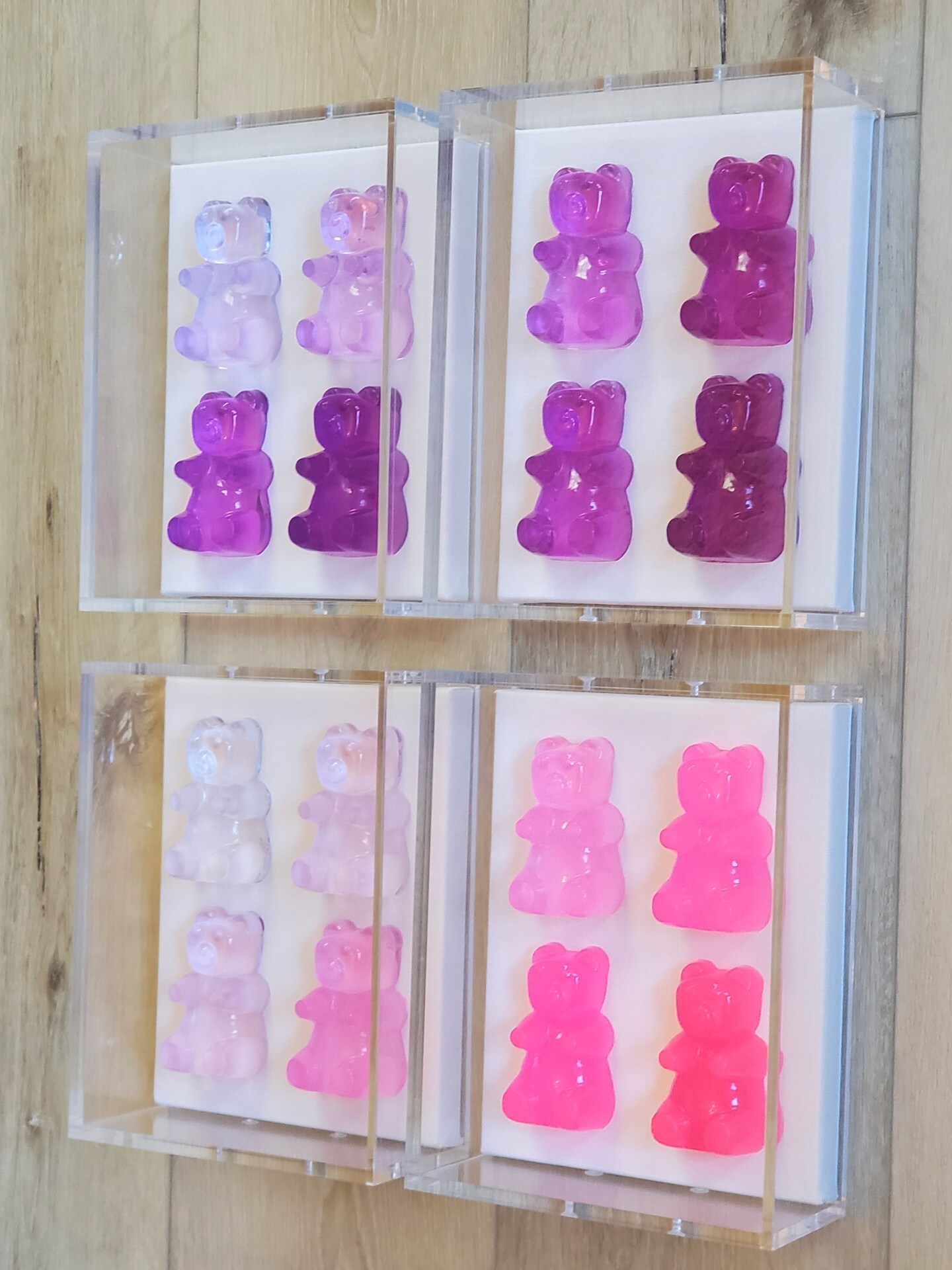 Pop Art,1 Shadow Box Frame, 4 Gummy Resin Bear Sculptures