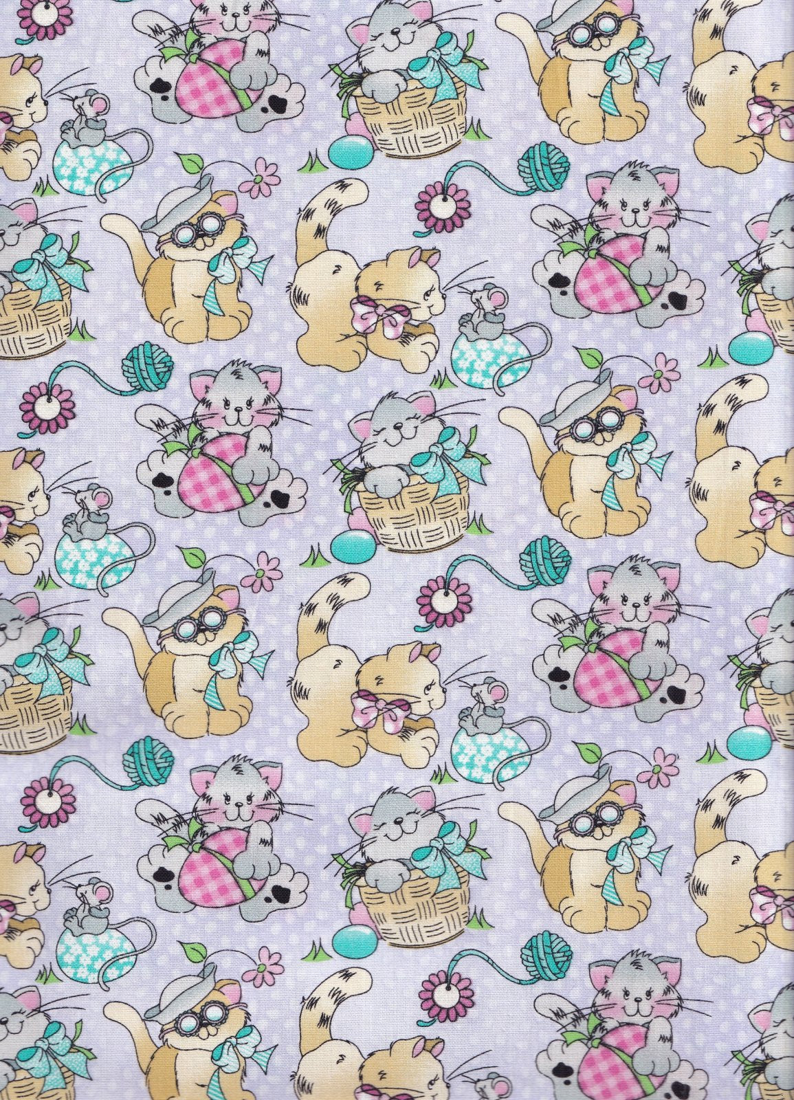 Fabric Traditions Easter Cats Kittens Kitties Purple 100% Cotton Price per Yard