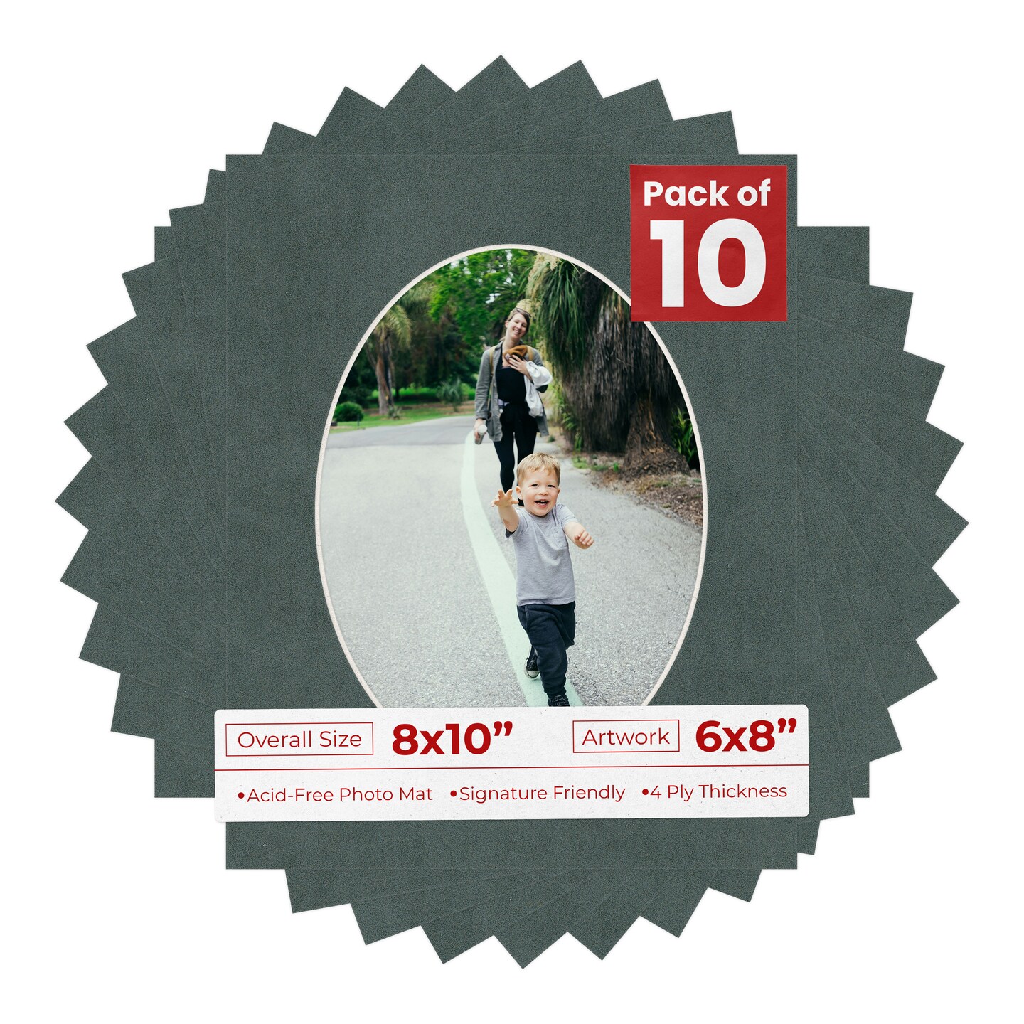 Dark Grey Suede Mat Board for 8x10 Frames - Oval Opening for 6x8 Photos